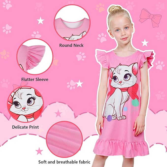 2Pcs Girls Dress 3-7 Years Flutter Short Sleeves Cotton Dress for Little Girls to Wear