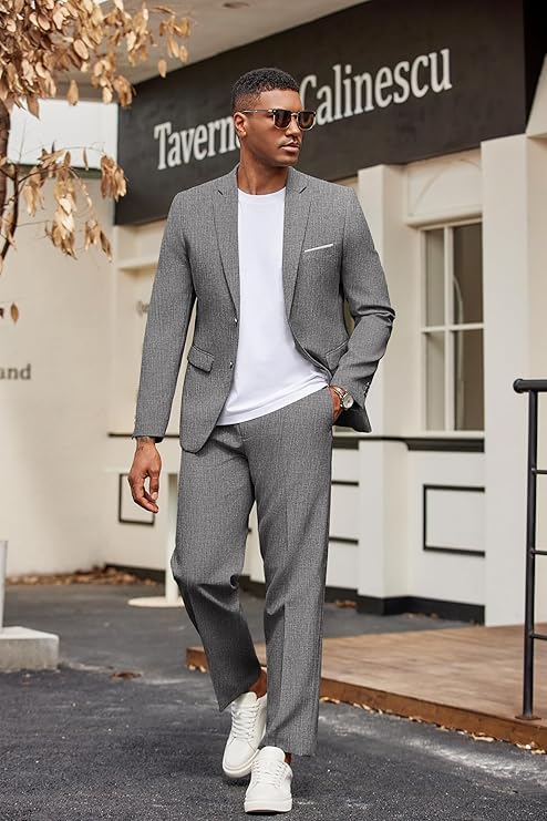 COOFANDY Men's 2 Piece Suits Classic Fit 2 Button Casual Suits Sets Blazer Jacket and Dress Pants for Wedding Business Prom