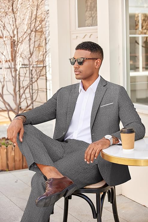 COOFANDY Men's 2 Piece Suits Classic Fit 2 Button Casual Suits Sets Blazer Jacket and Dress Pants for Wedding Business Prom