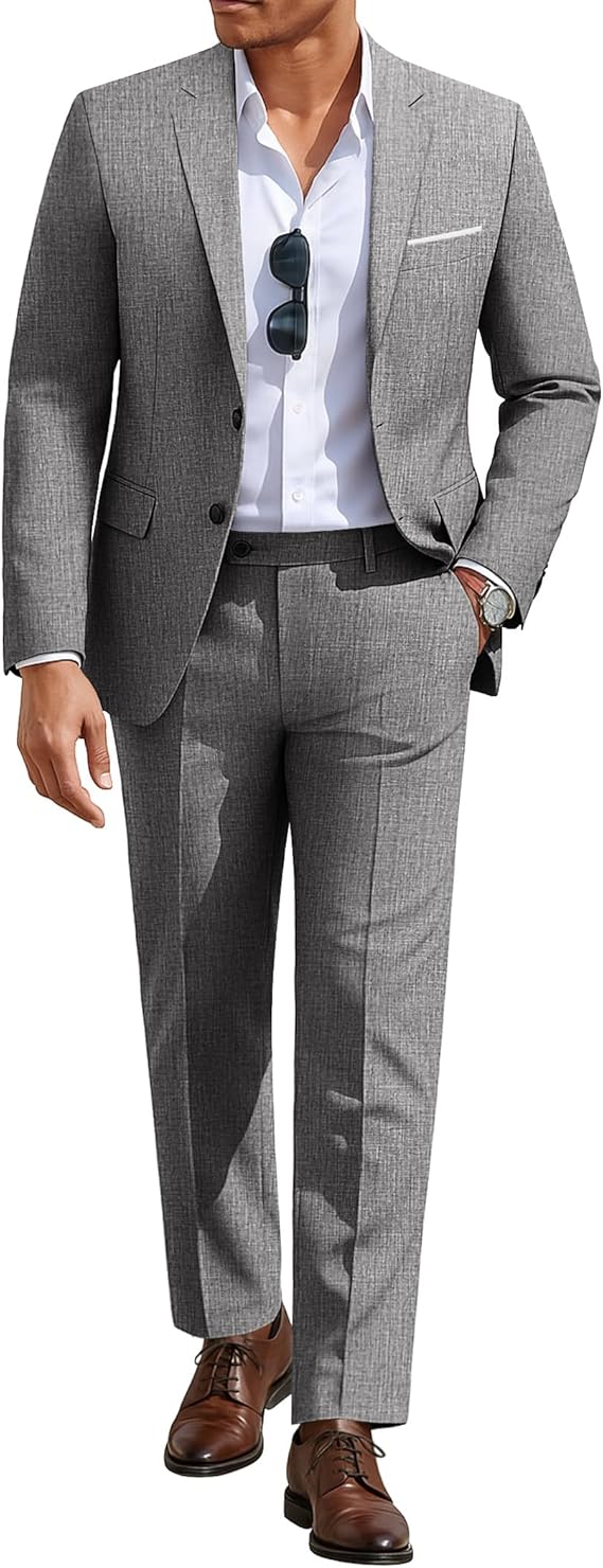COOFANDY Men's 2 Piece Suits Classic Fit 2 Button Casual Suits Sets Blazer Jacket and Dress Pants for Wedding Business Prom