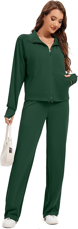 Sixstar Women Two Piece Outfits Sweatsuit Zip Up Sweatshirt Wide Leg Sweatpant Matching Travel Tracksuit Lounge Sets