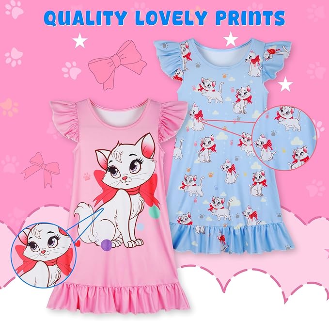 2Pcs Girls Dress 3-7 Years Flutter Short Sleeves Cotton Dress for Little Girls to Wear