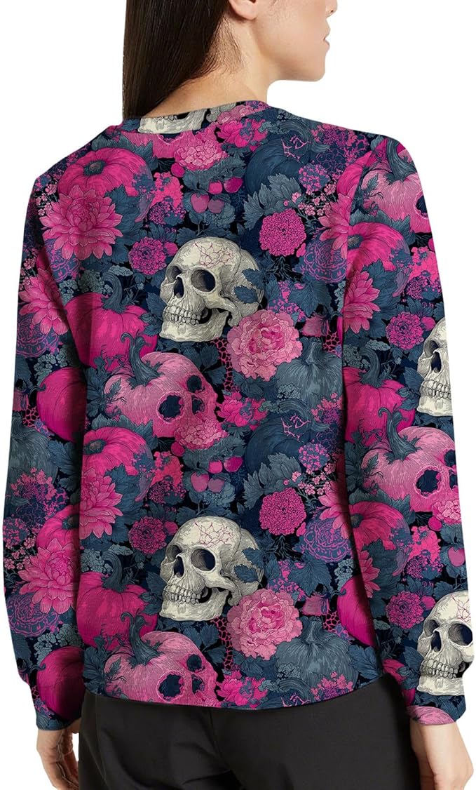 Women's Skull Graphic Sweatshirt Rose Print Pullover Tops Fashion Casual Long Sleeve Fall Outfits