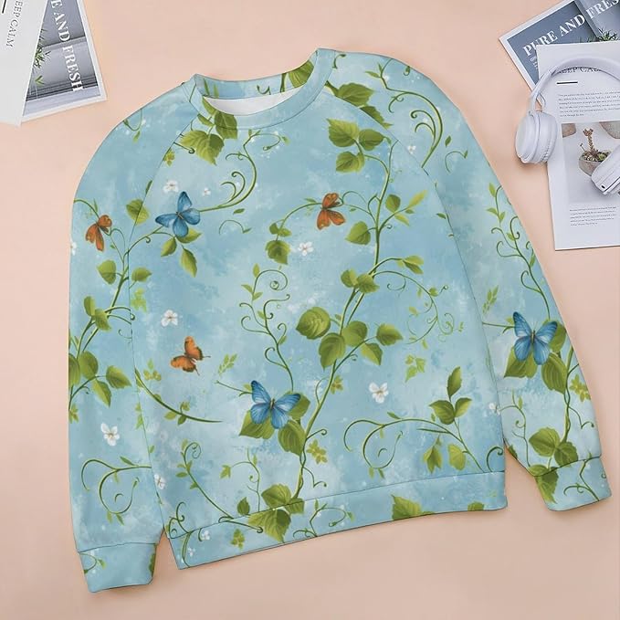 ZOCAVIA Women's Cat Butterfly Sweatshirts Fall Fashion Casual Crewneck Pullover Tops Boho Floral Graphic Long Sleeve Tshirts