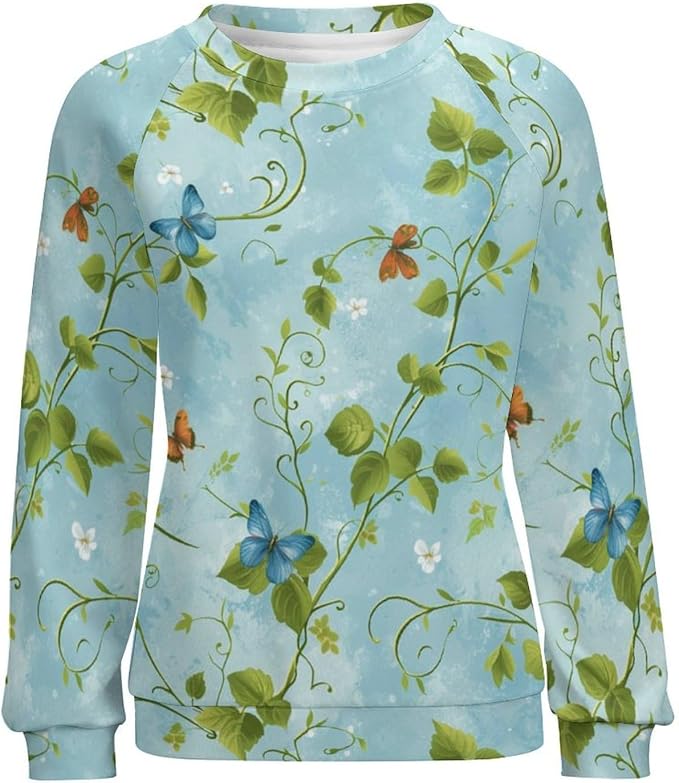 ZOCAVIA Women's Cat Butterfly Sweatshirts Fall Fashion Casual Crewneck Pullover Tops Boho Floral Graphic Long Sleeve Tshirts