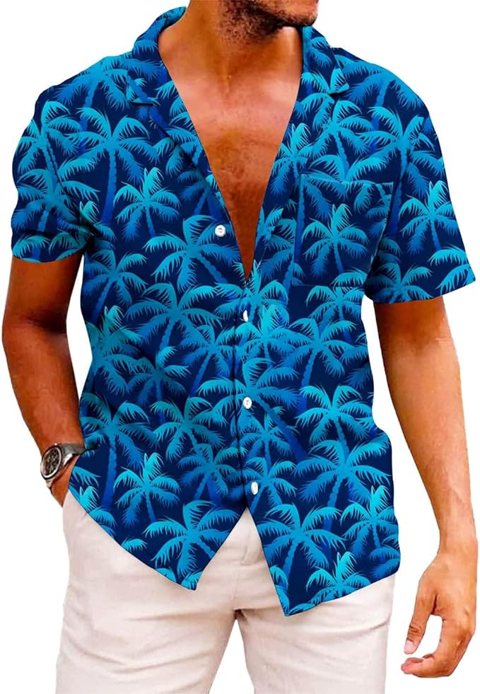 KYKU Funky Hawaiian Shirt for Men Palm Beach Shirts Tropical Vacation Clothes