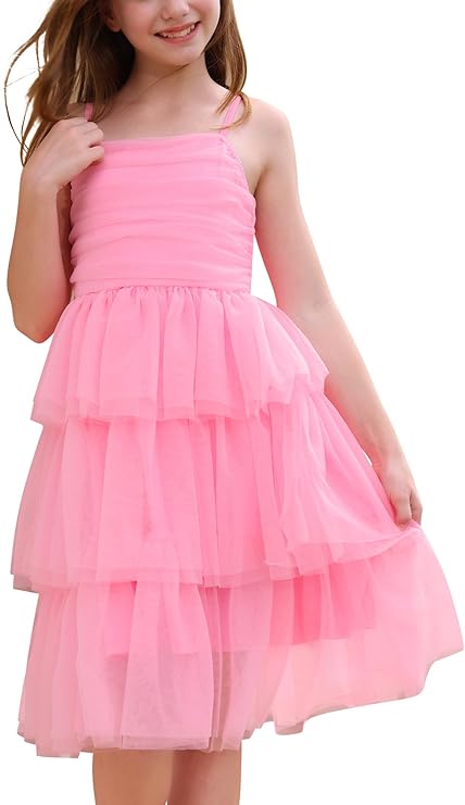 Girl Ruffle Formal Wedding Tiered Tulle Dress Teen Pageant Birthday HOCO School Prom Outfits Junior Graduation Dress