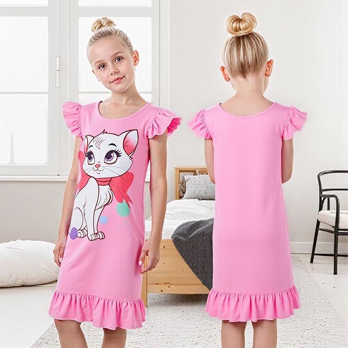 2Pcs Girls Dress 3-7 Years Flutter Short Sleeves Cotton Dress for Little Girls to Wear