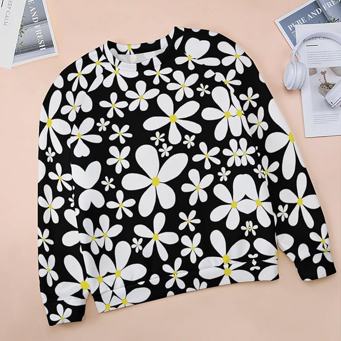 ZOCAVIA Womens Boho Floral Sweatshirts Novelty Graphic Crewneck Long Sleeve Shirts Oversized Fall Casual Flower Pullover Tops