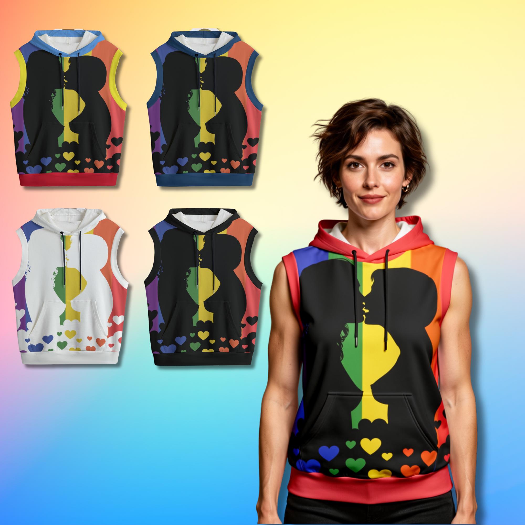 Lesbian Kiss, Pride Flag Sleeveless Hoodie