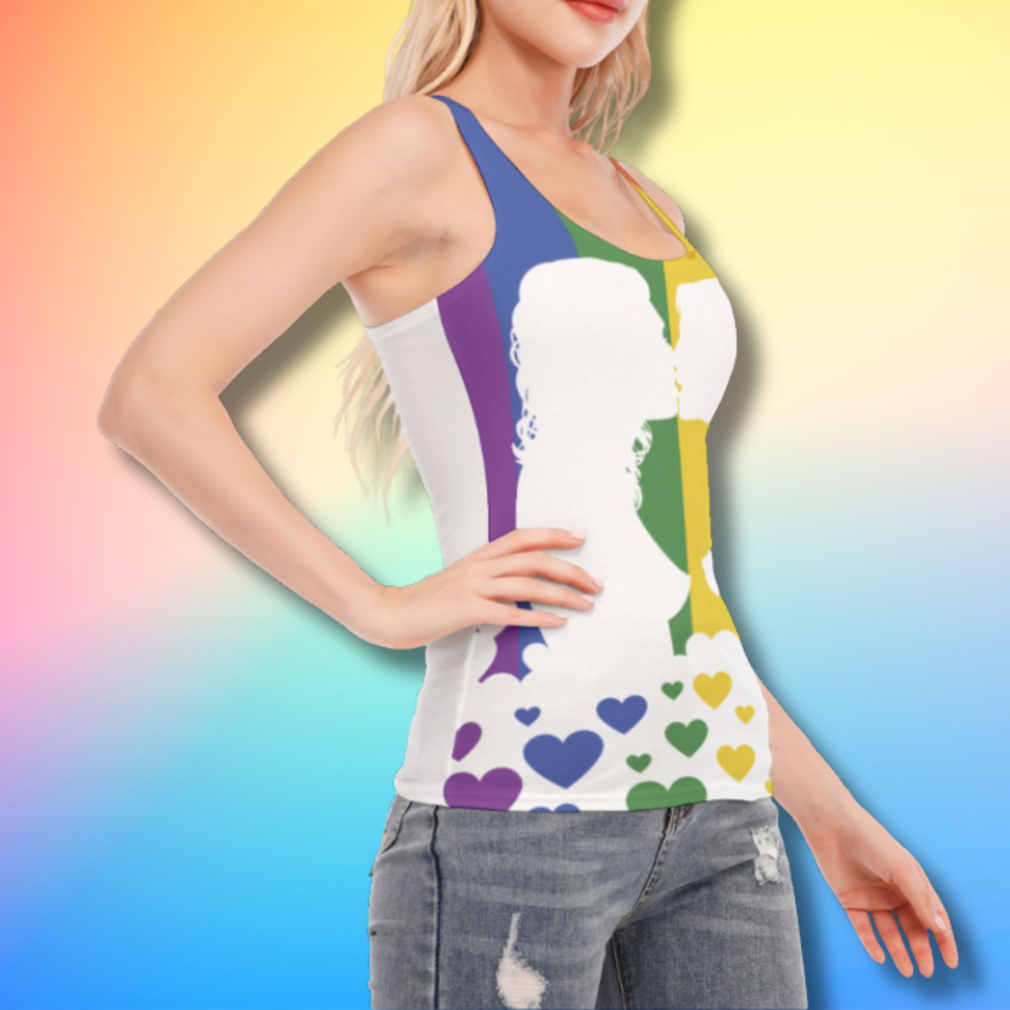 Lesbian Kiss Rainbow Pride Flag Racer Back Tank