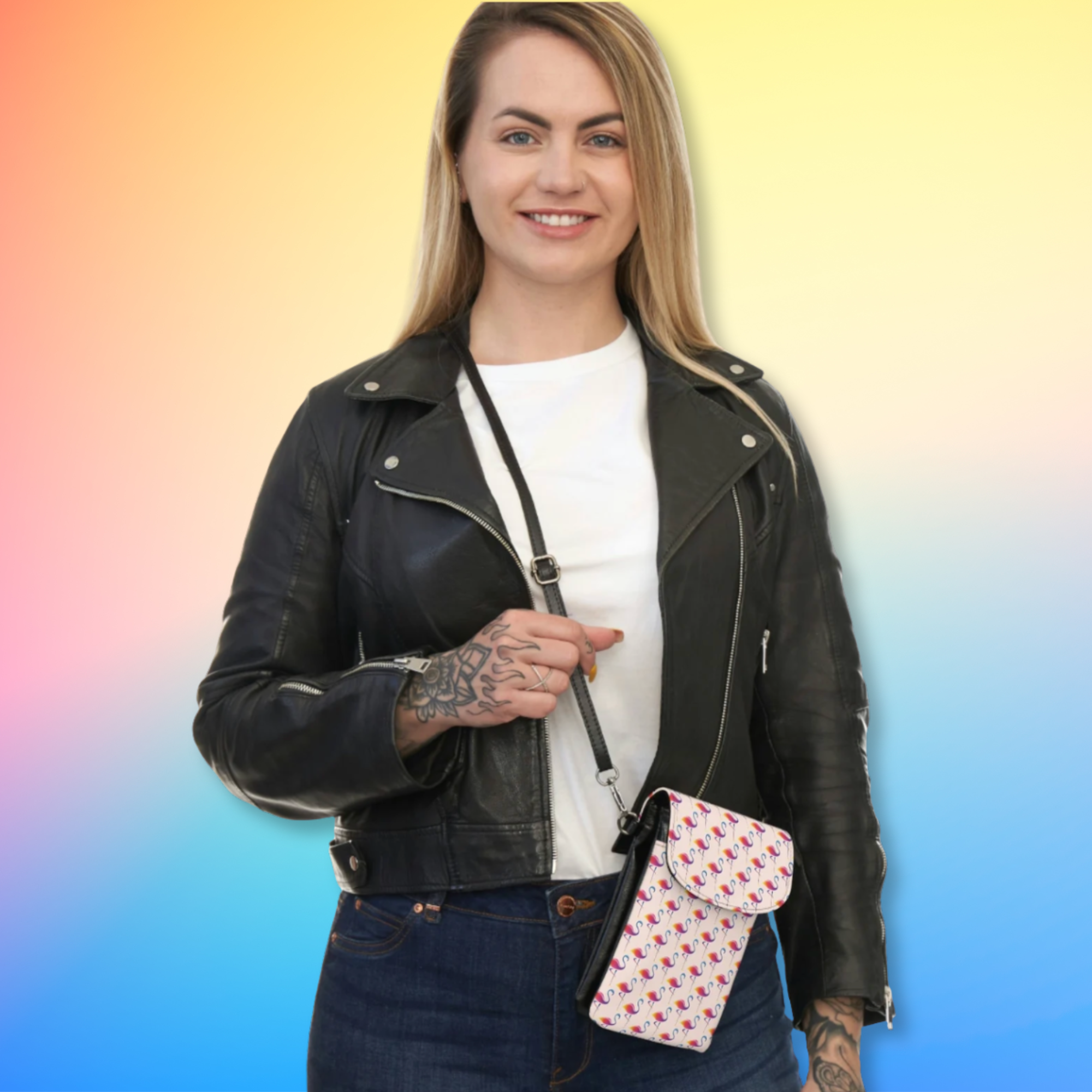 Flamingo print crossbody phone wallet bag