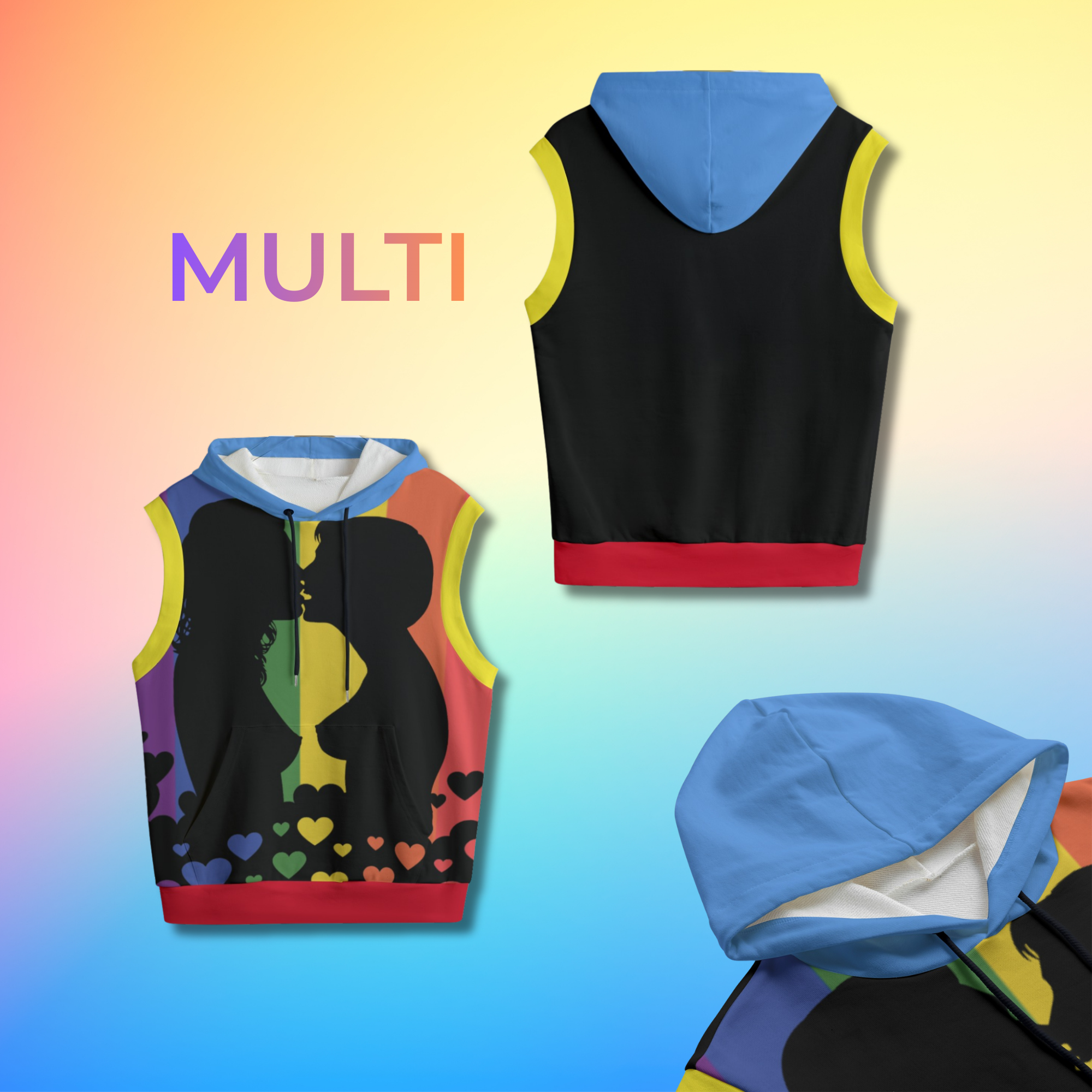 Lesbian Kiss, Pride Flag Sleeveless Hoodie