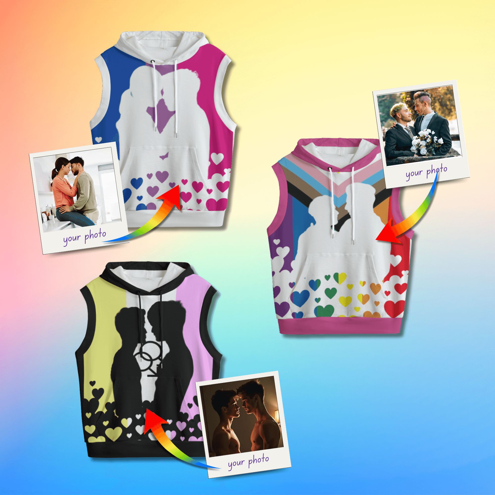 Custom Photo Pride Flag Sleeveless Hoodie