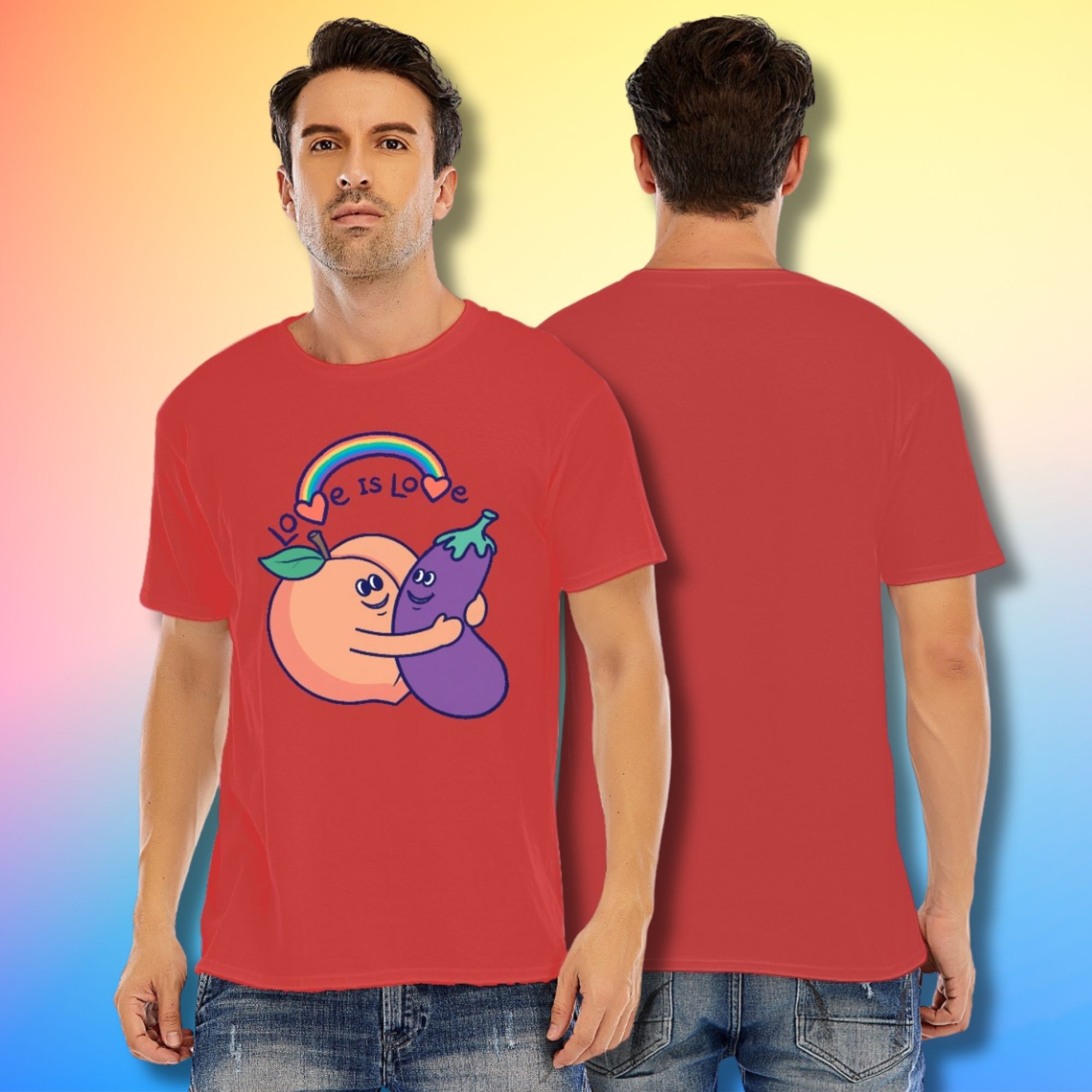 Love Is Love peach and eggplant t-shirt 