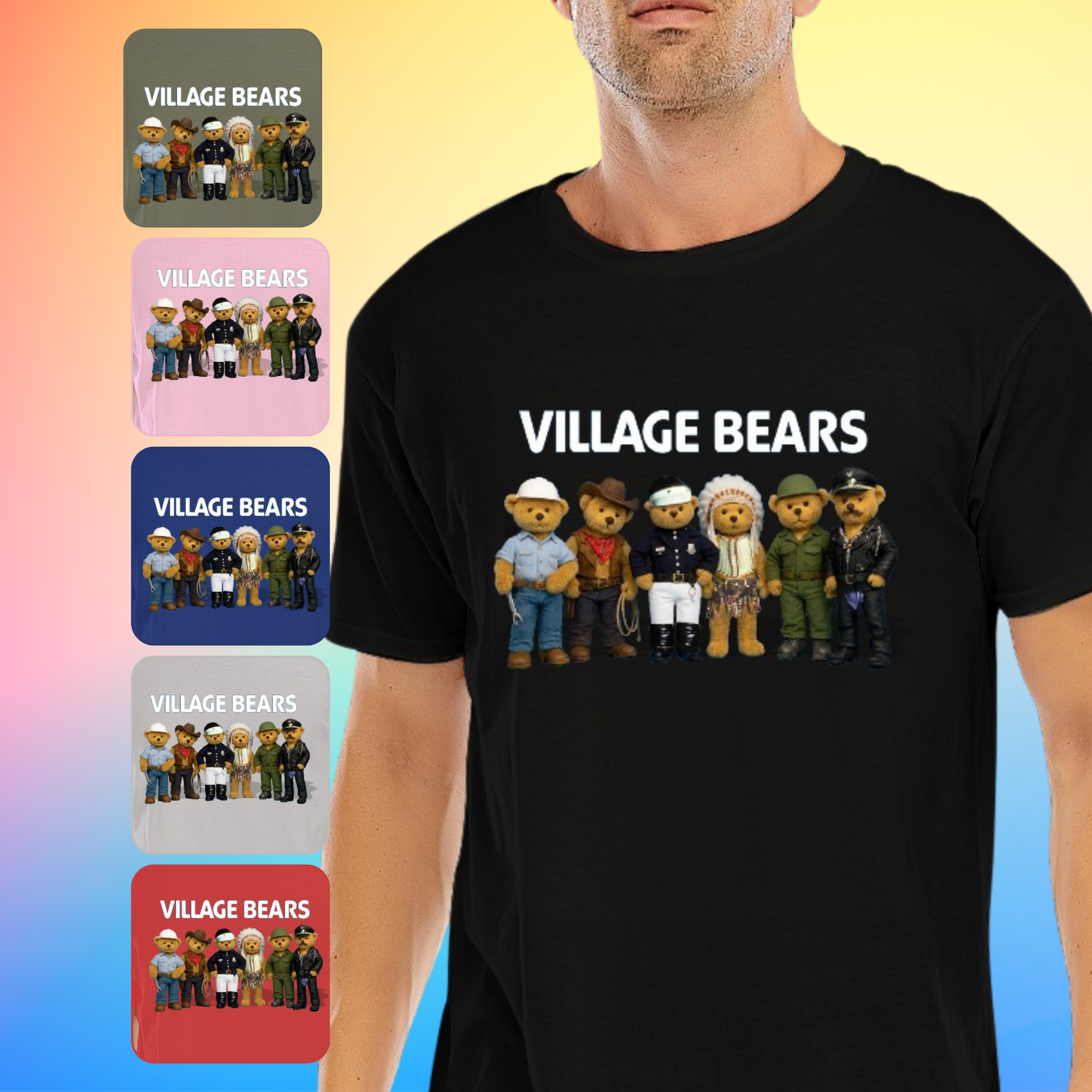 Village Bears Disco T-Shirt – Teddy Bear Village People Parody Tee,