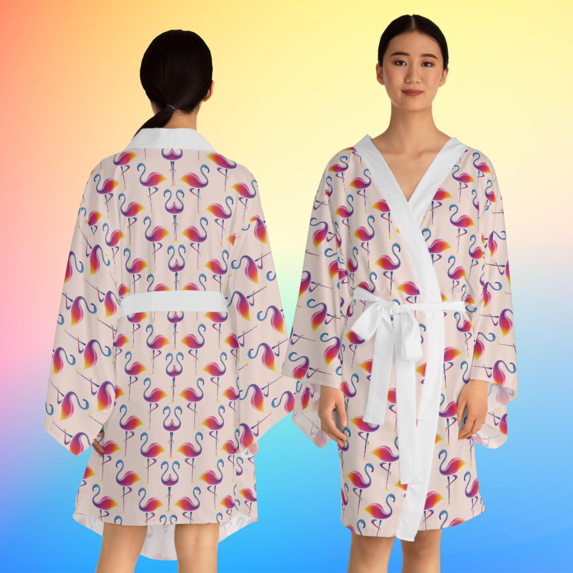 Flamingo print kimono