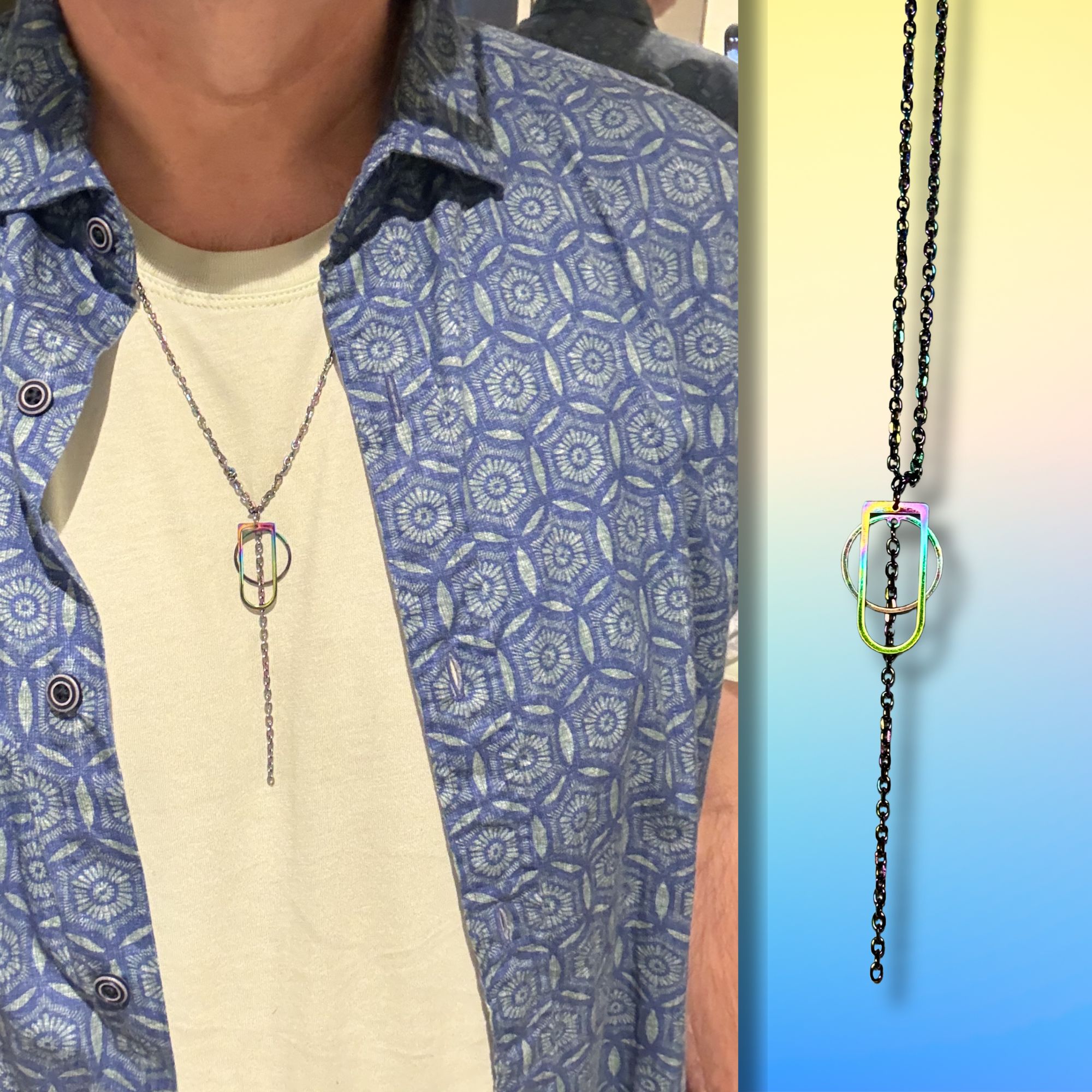 Geometric Rainbow Coloured Pendant Necklace