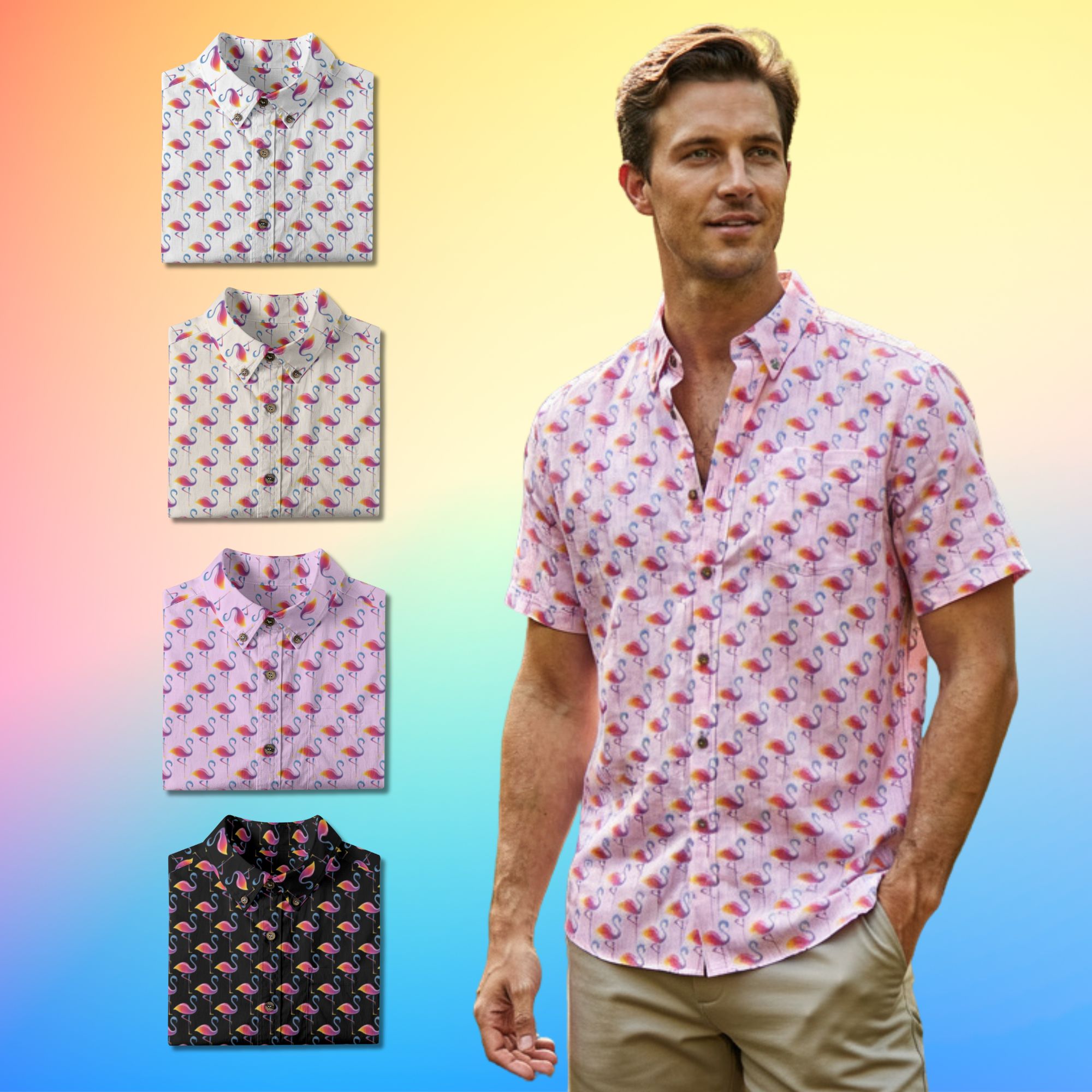Pink Flamingo Button-Up Shirt
