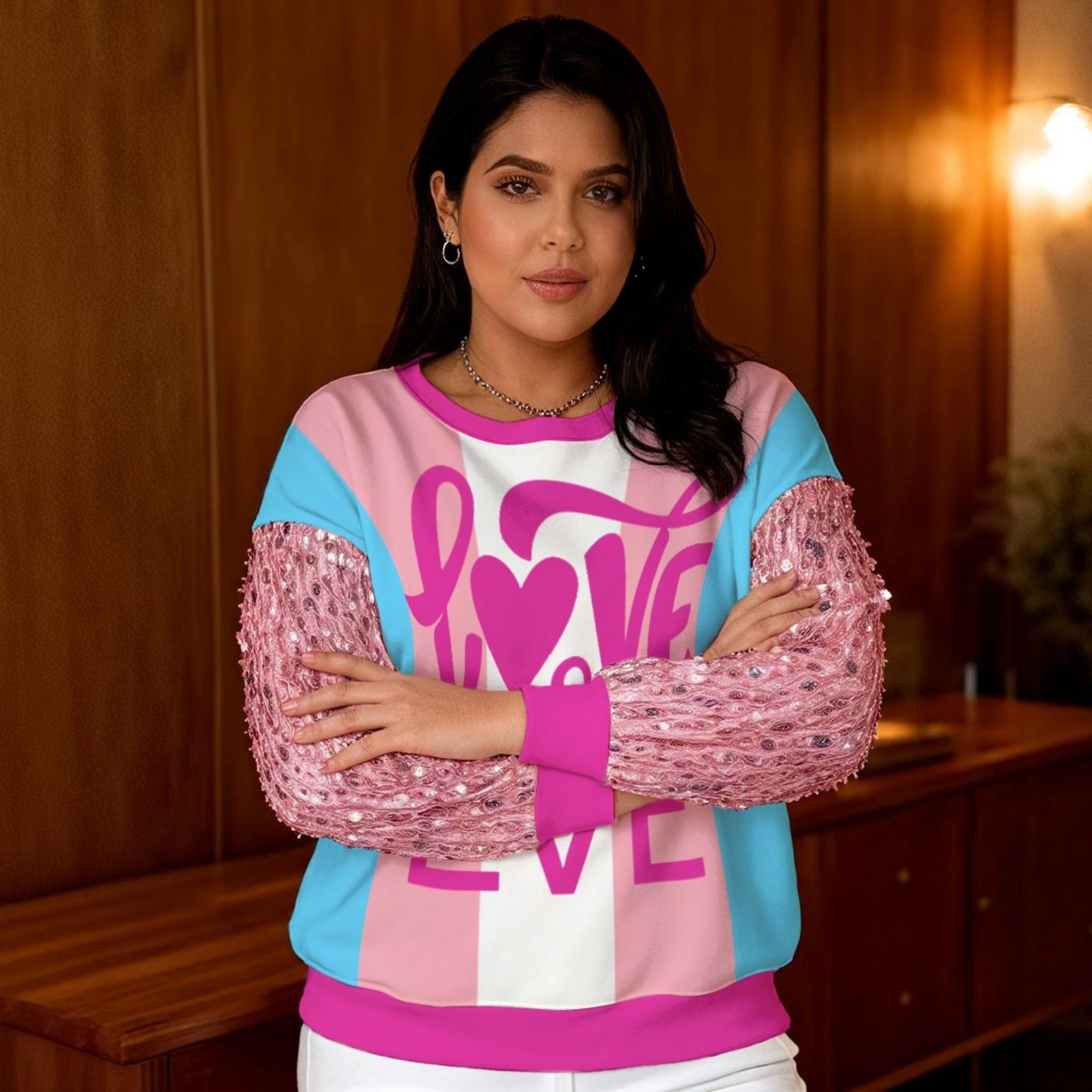 Love Is Love Trans Pride Sequin Sleeve Sweatshirt