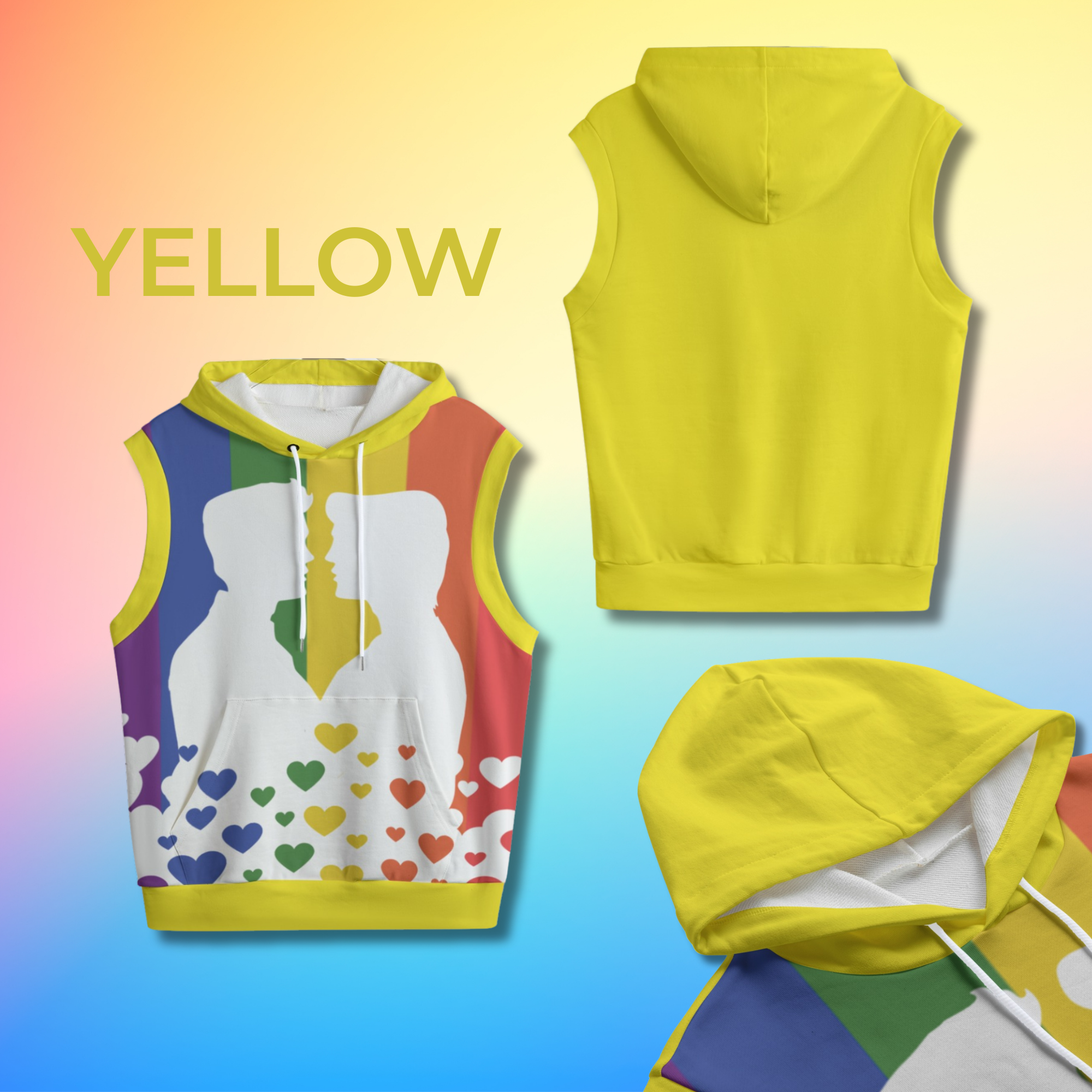 Gay Kiss, LGBTQIA+ Pride Flag Sleeveless Hoodie