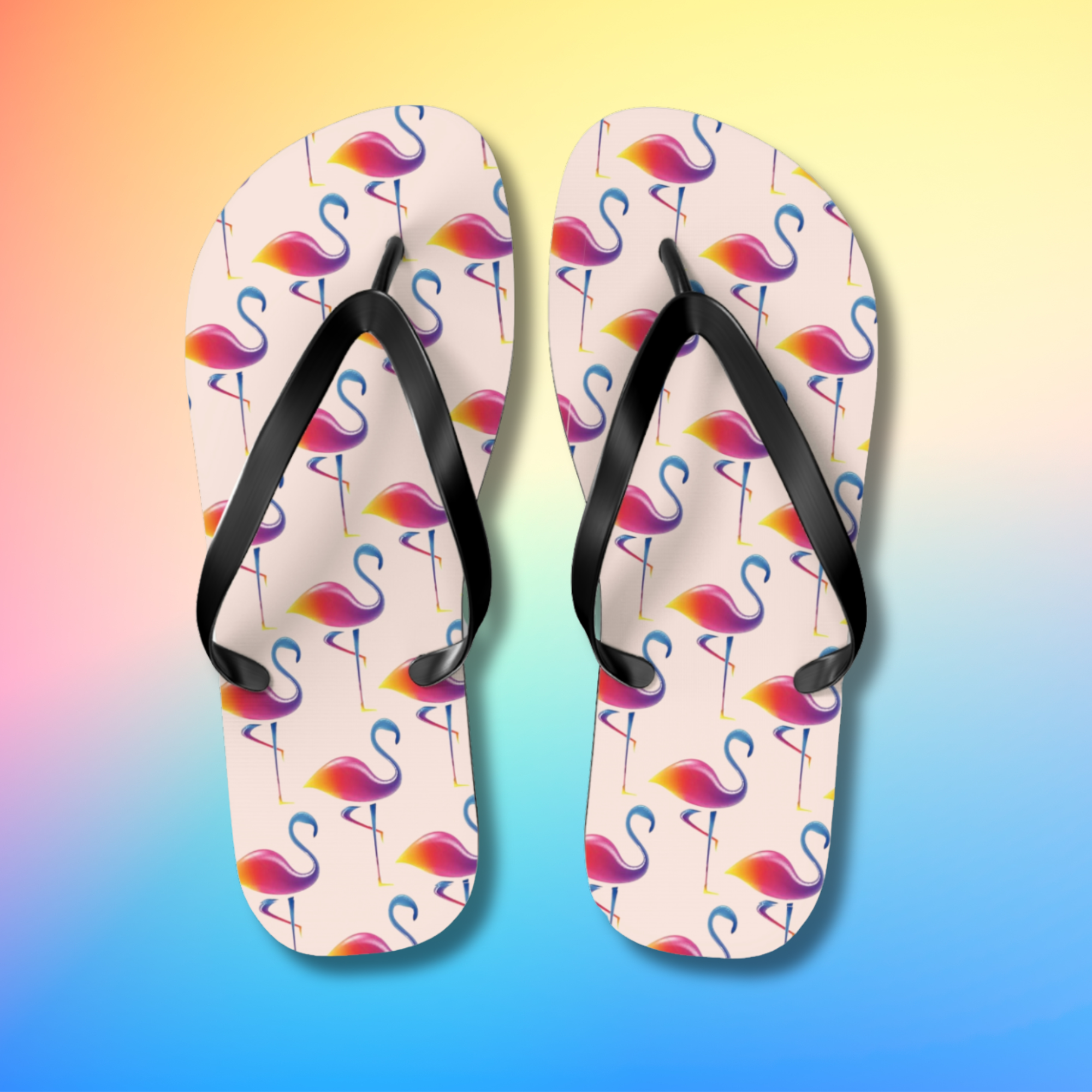 Fun Flip Flops, colourful thongs with flamingo pattern