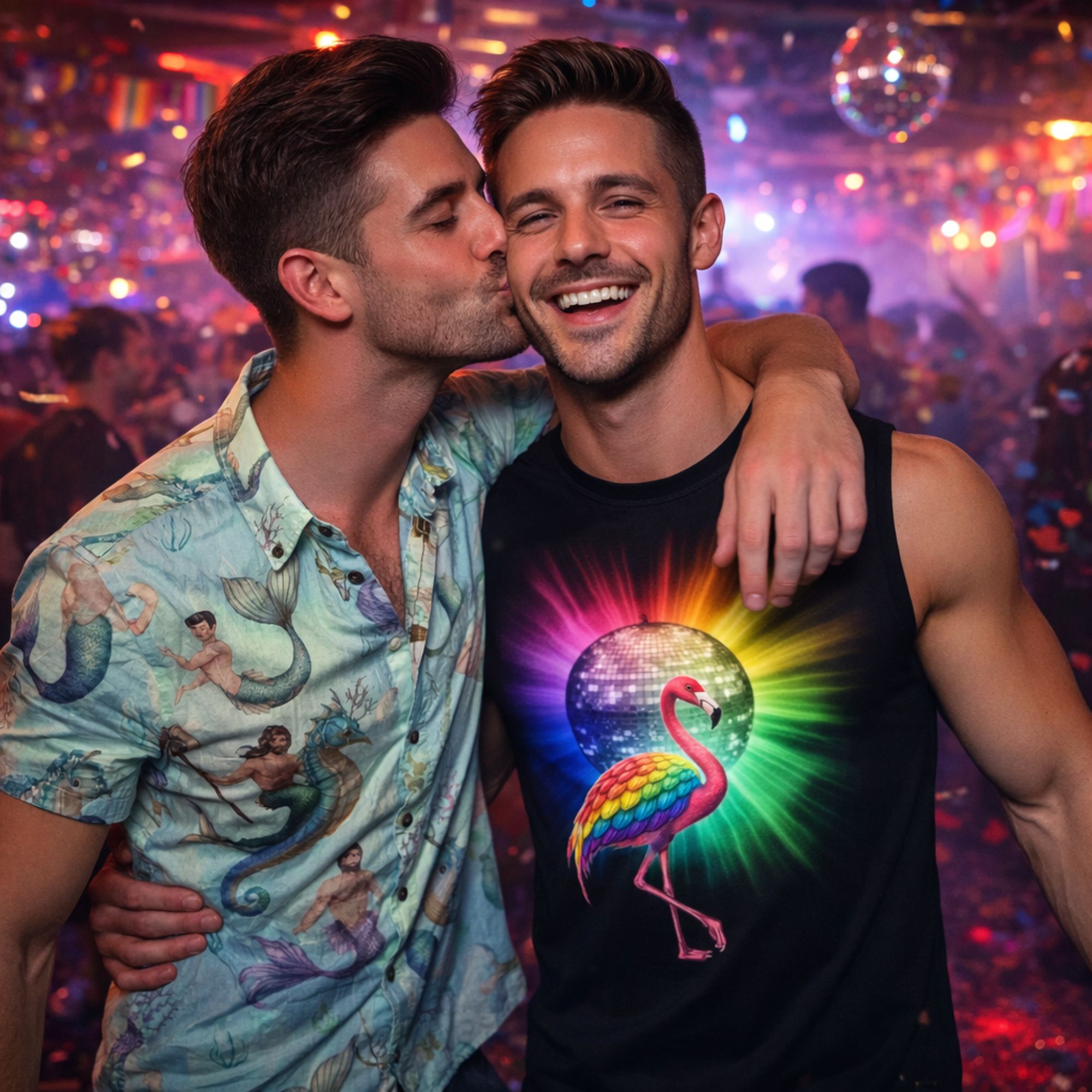 Rainbow Pride Flamingo Mirror Ball Tank Top