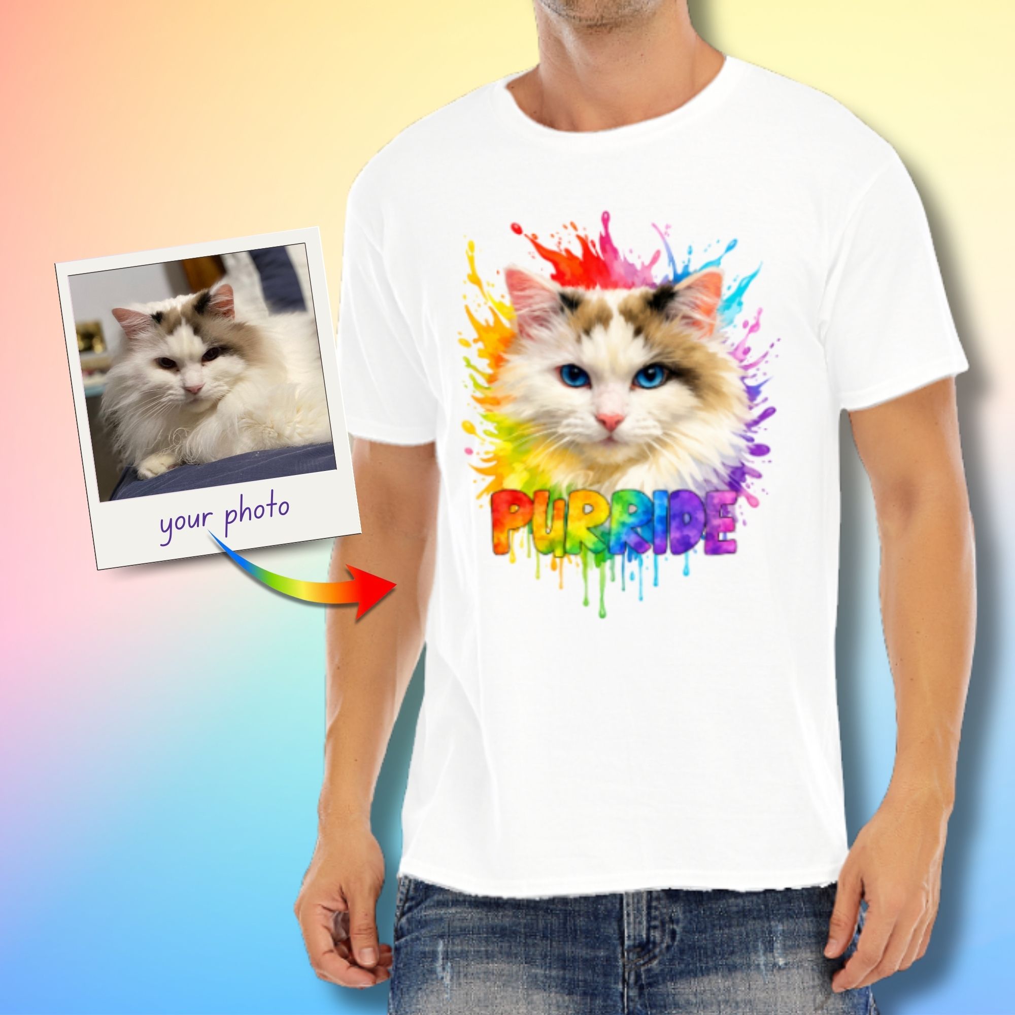 Custom Rainbow Cat Pride T-Shirt