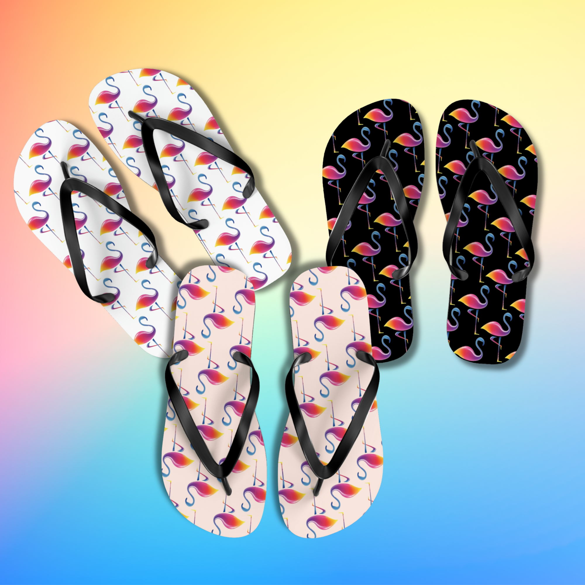 Fun Flip Flops, colourful thongs with flamingo pattern