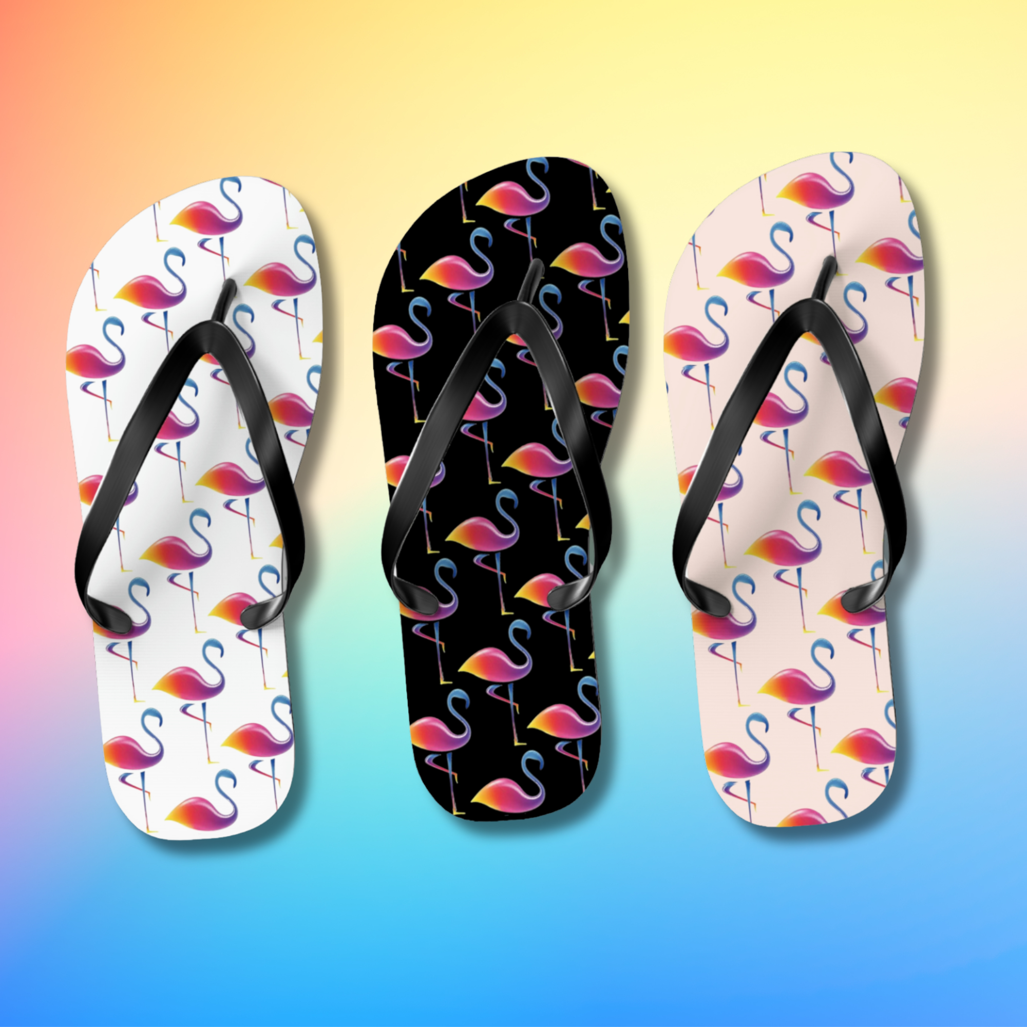 Fun Flip Flops, colourful thongs with flamingo pattern