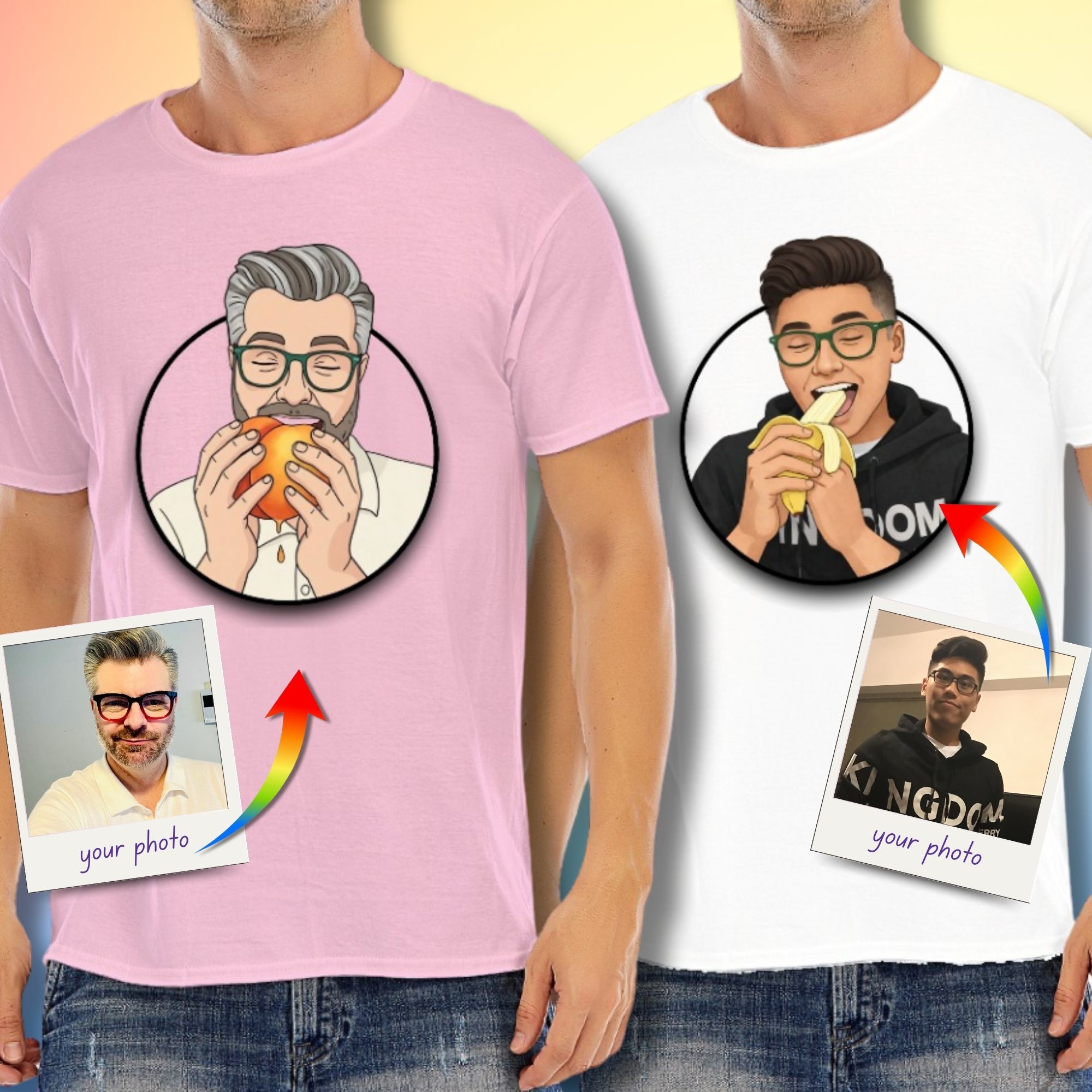 Personalised Photo T-Shirt – Eating Peach or Banana Design
