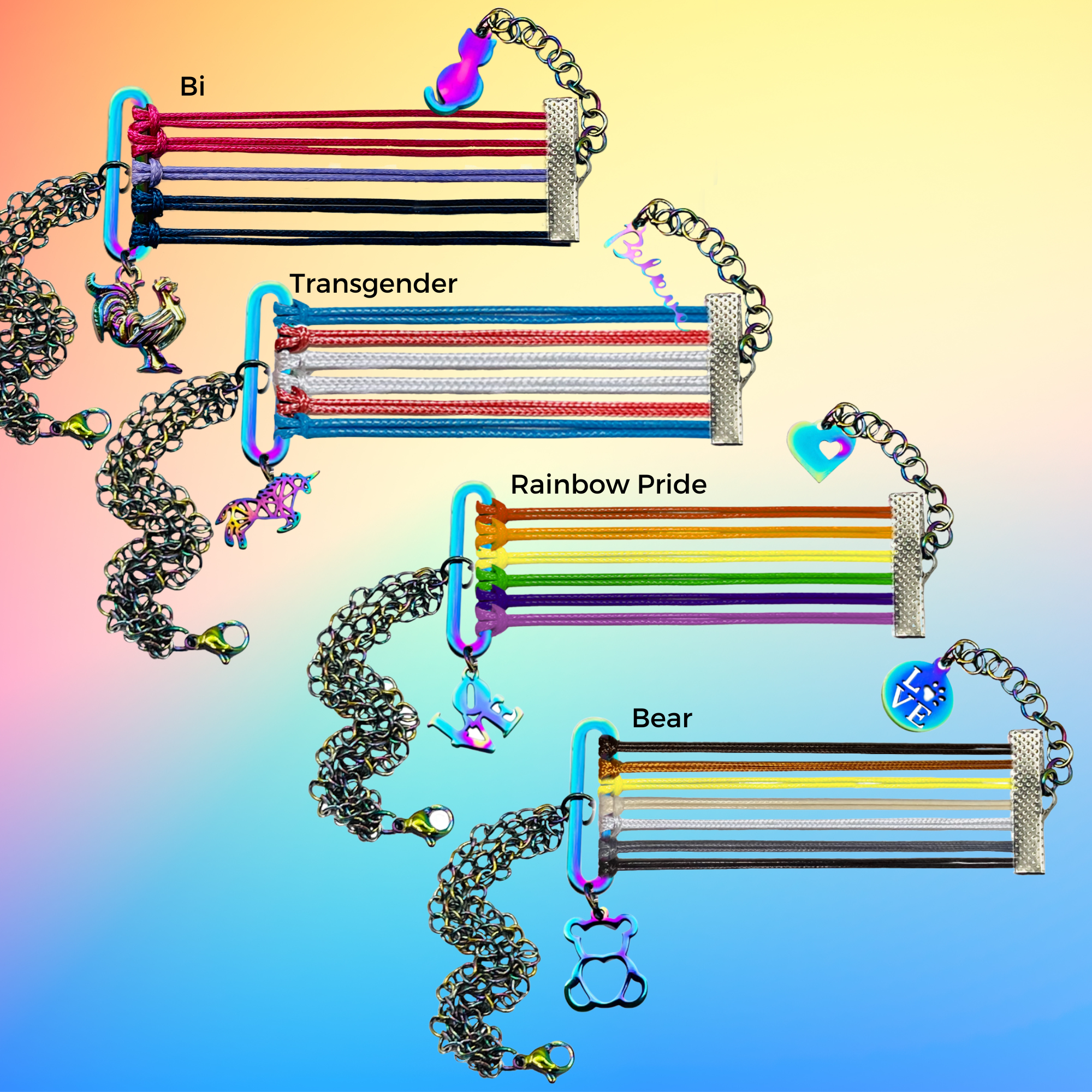 Custom Pride Flag Bracelet: LGBT Jewellery, Rainbow Charm