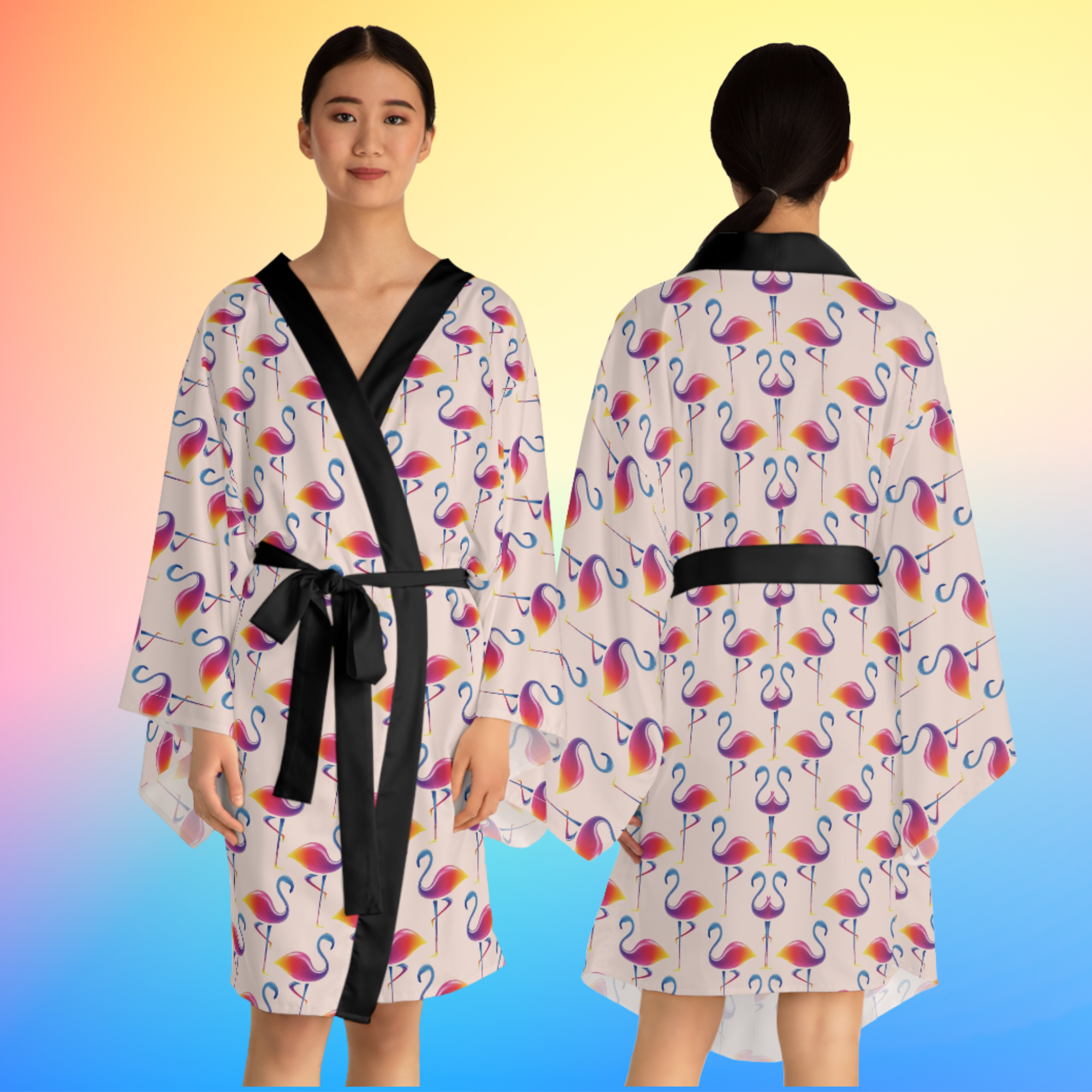 Flamingo print kimono