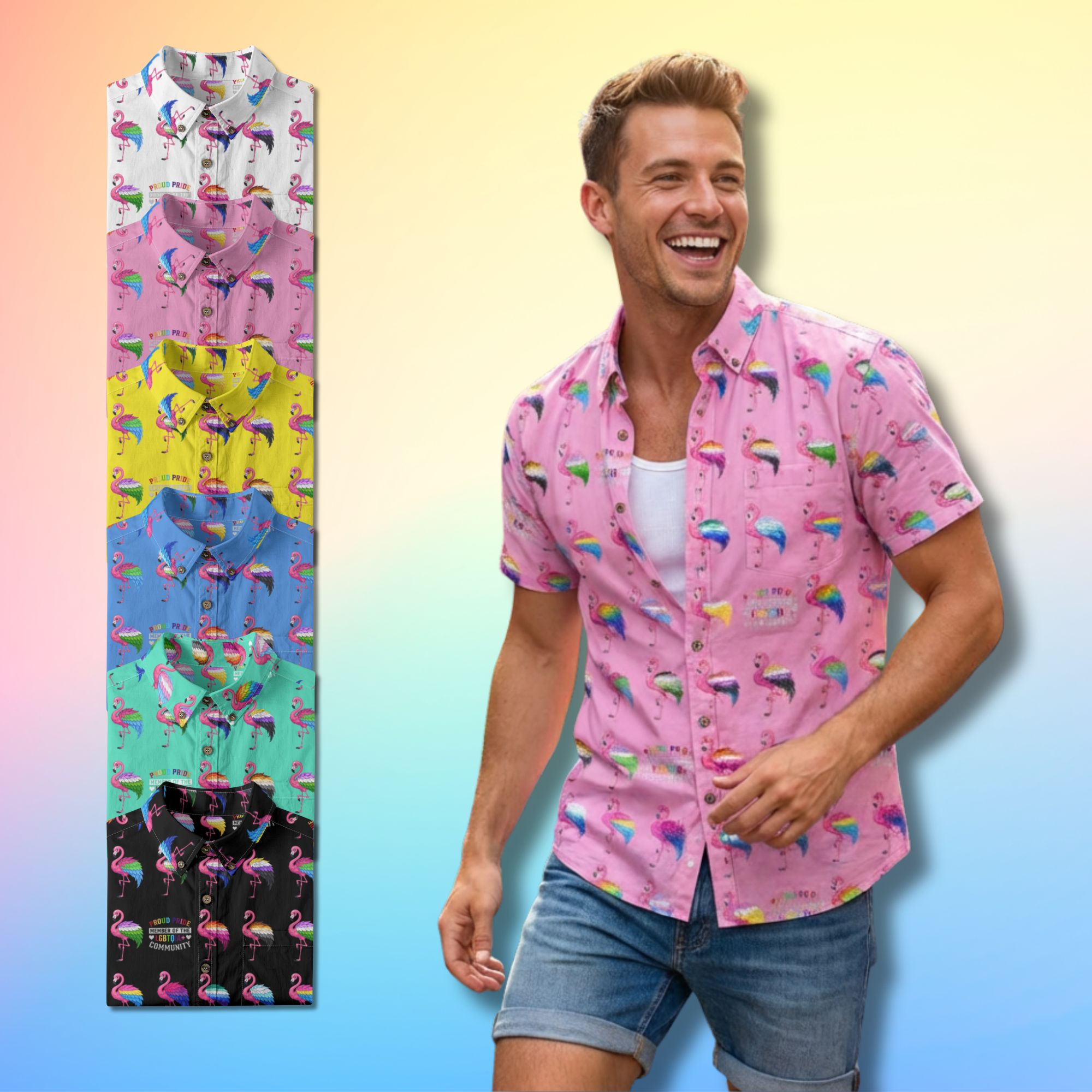 Proud Pride – LGBTQIA+ Community Flamingo Button-Up Shirt