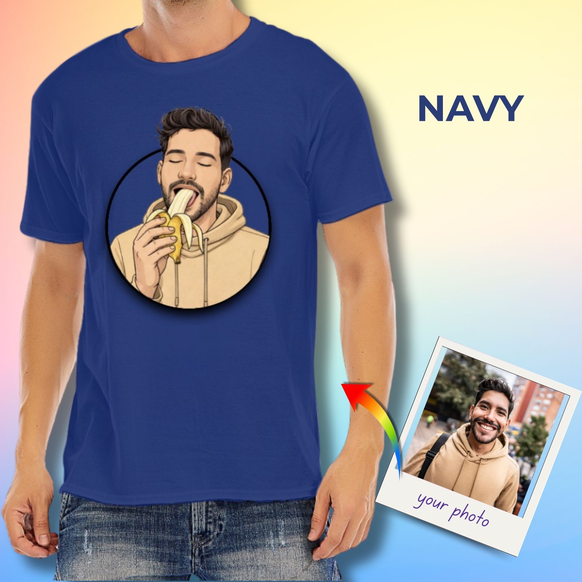 Personalised Photo T-Shirt – Eating Peach or Banana Design