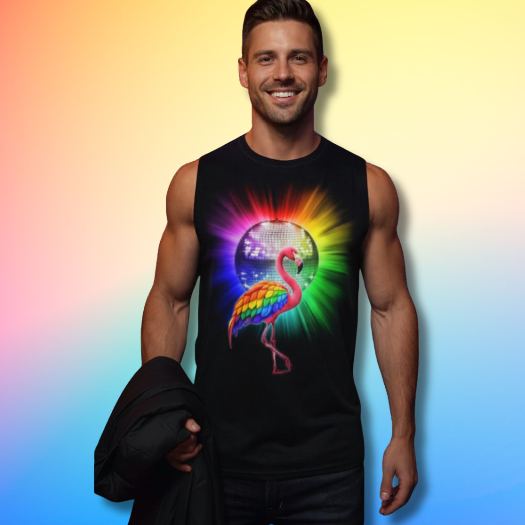 Rainbow Pride Flamingo Mirror Ball Tank Top