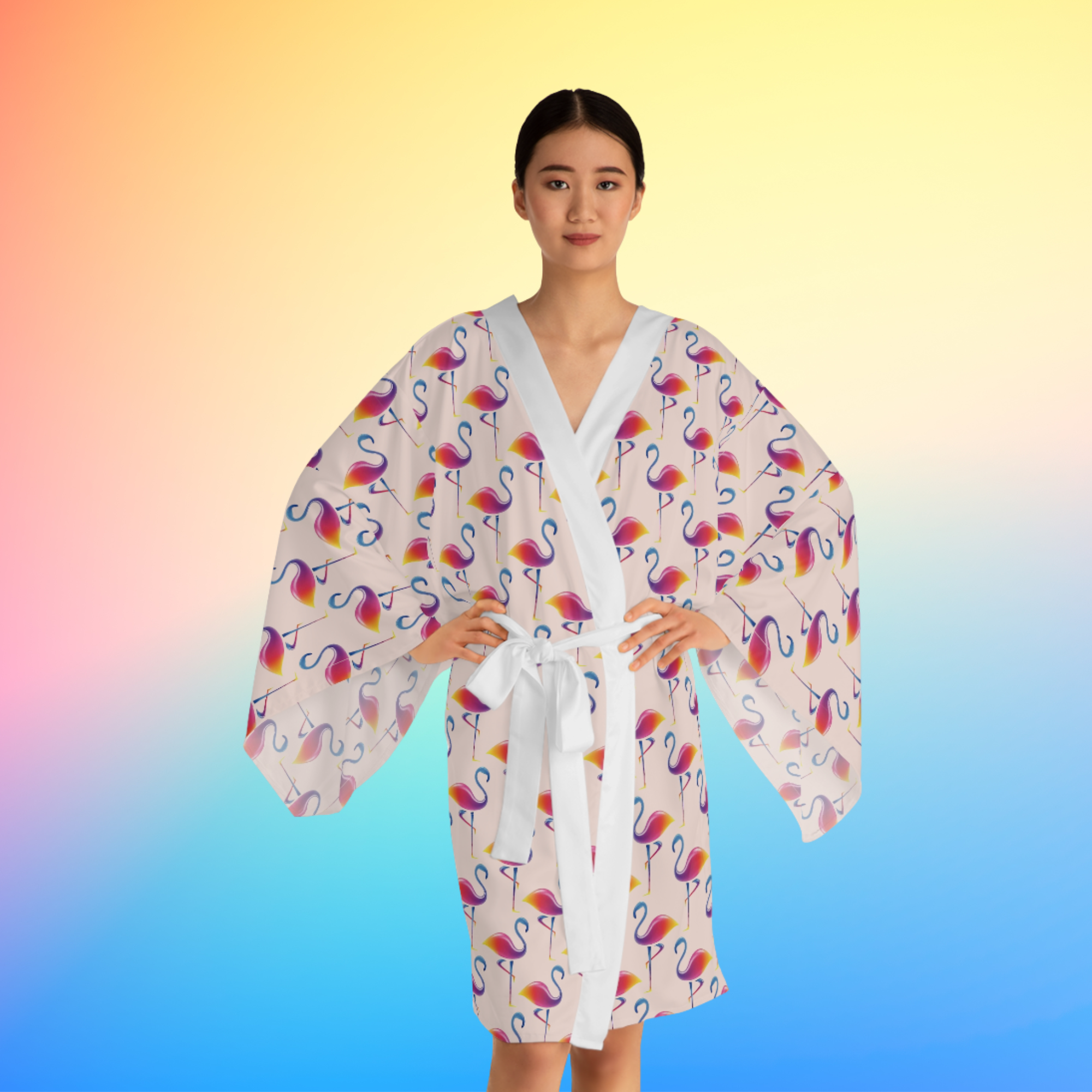 Flamingo print kimono