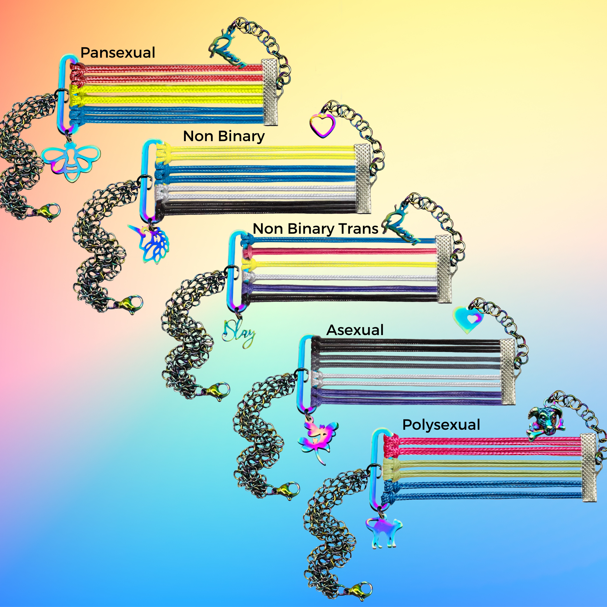 Custom Pride Flag Bracelet: LGBT Jewellery, Rainbow Charm