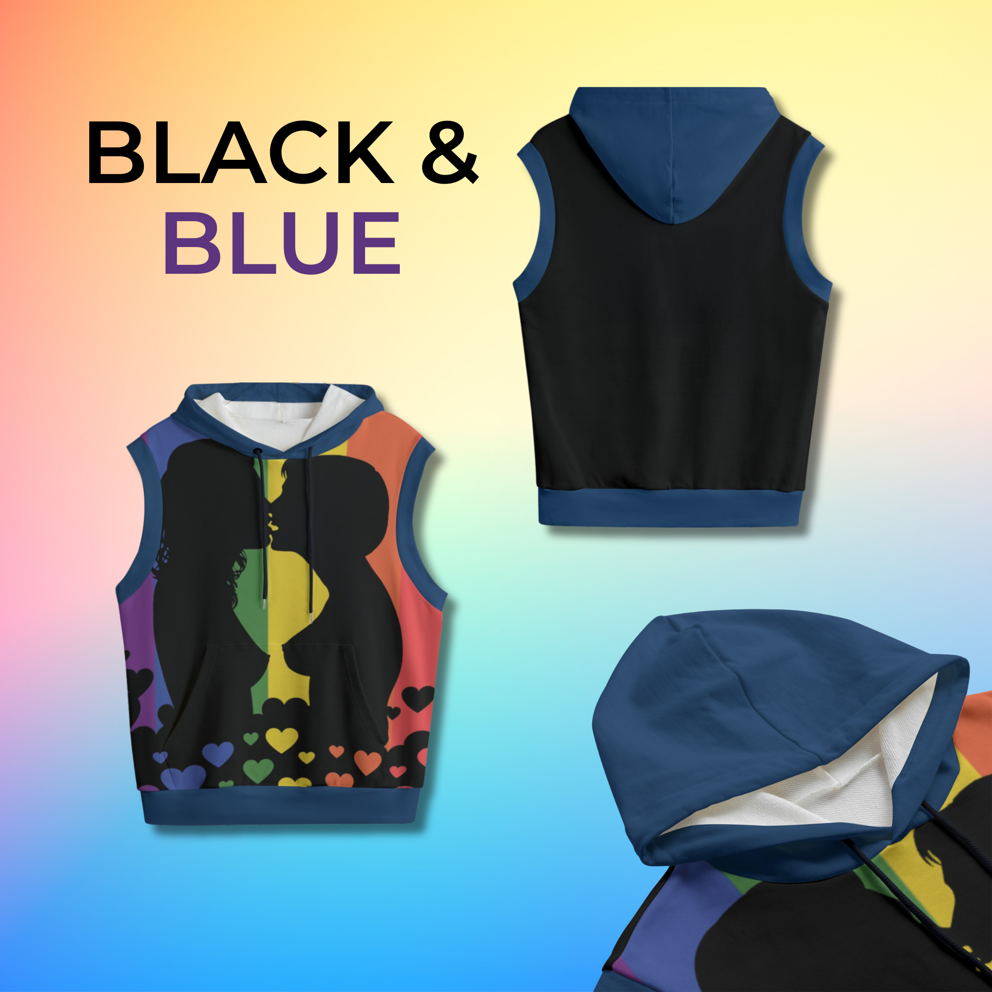 Lesbian Kiss, Pride Flag Sleeveless Hoodie