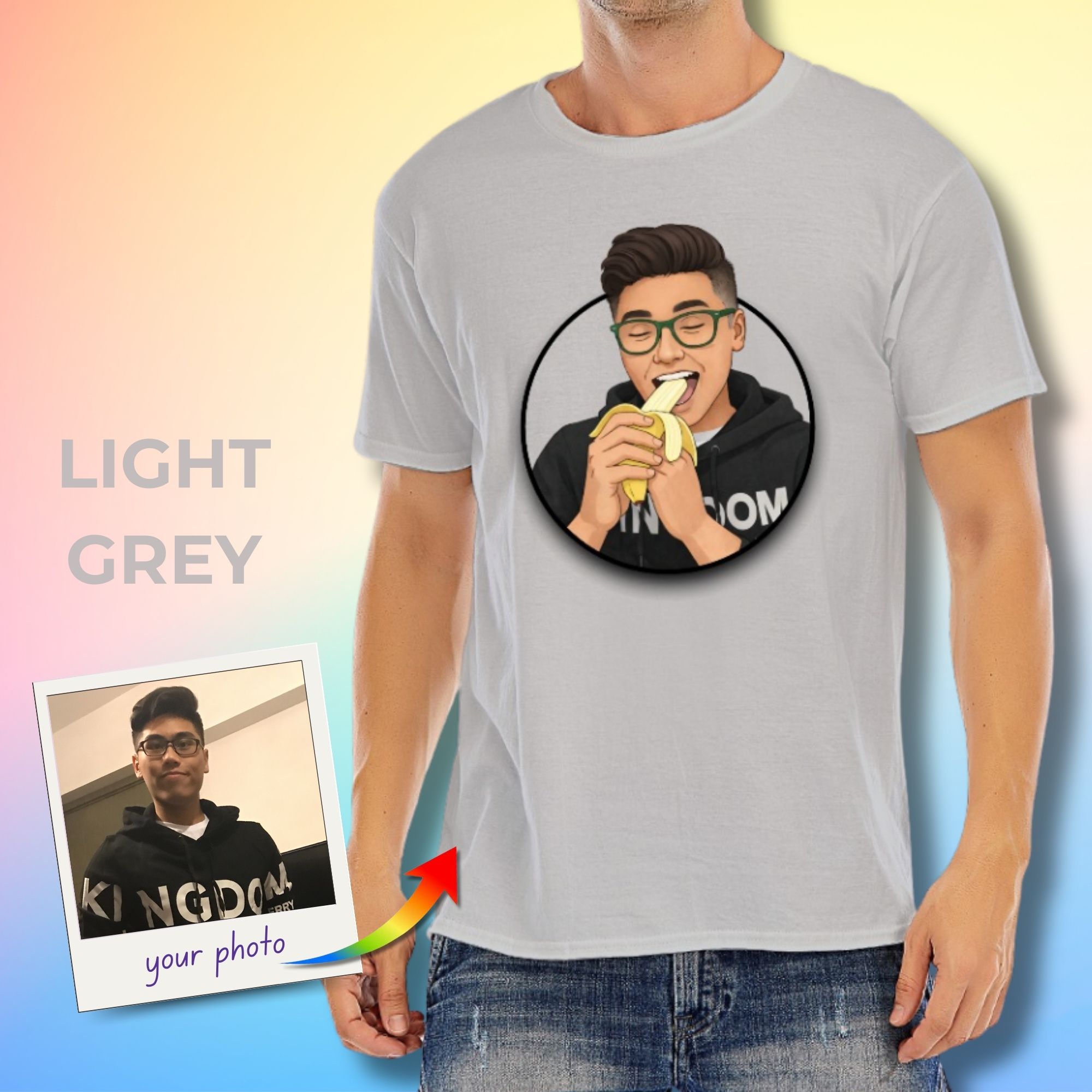 Personalised Photo T-Shirt – Eating Peach or Banana Design