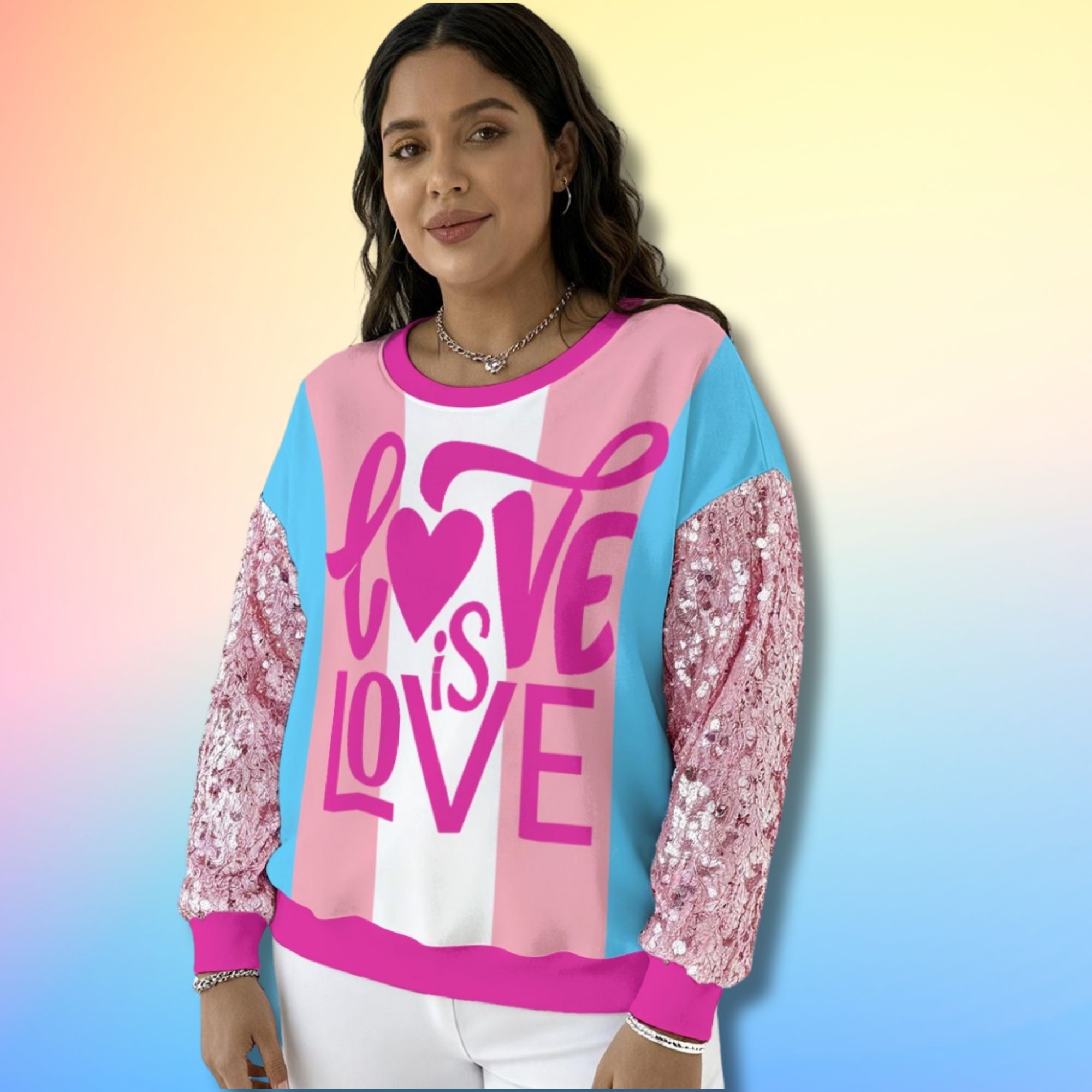 Love Is Love Trans Pride Sequin Sleeve Sweatshirt