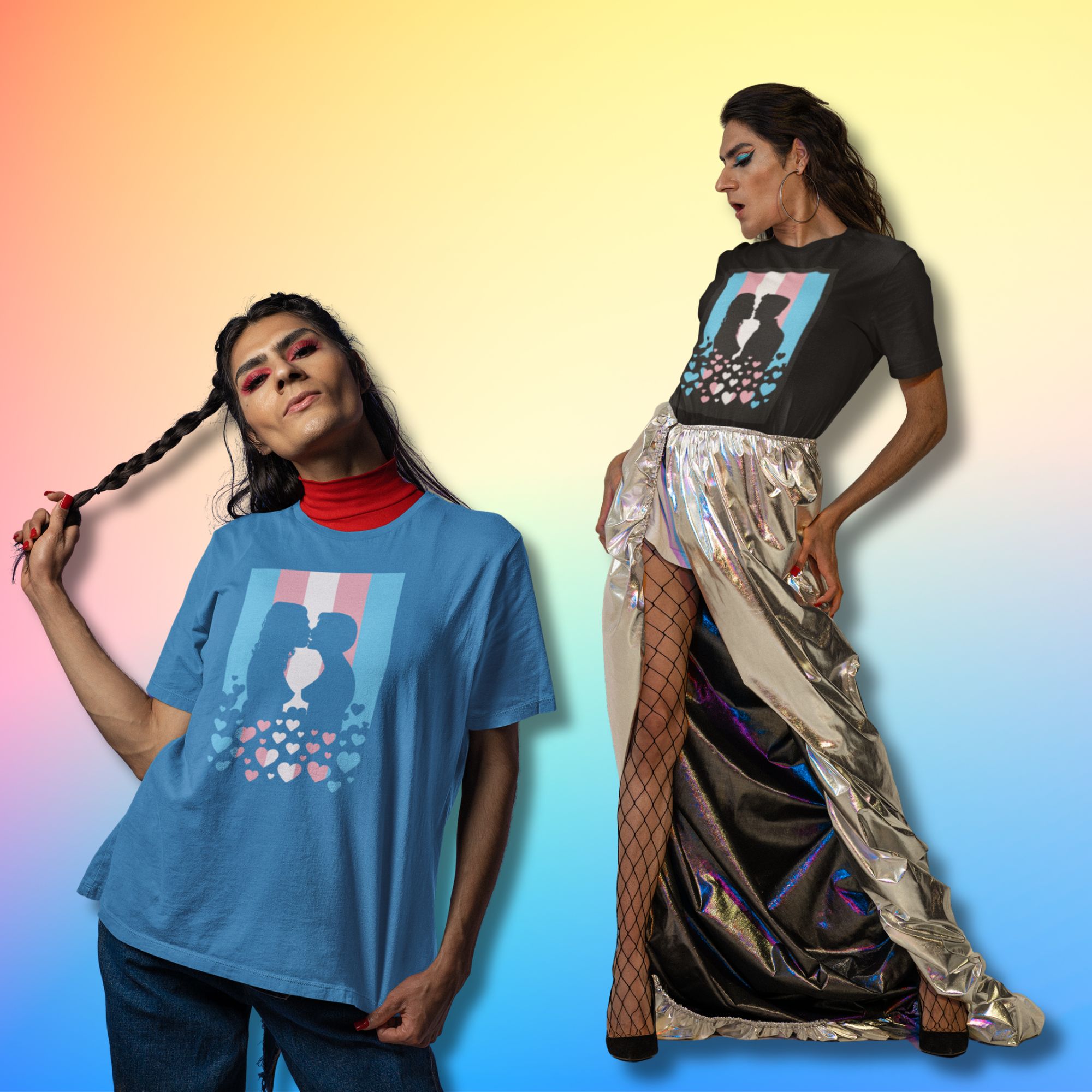 Transgender Pride Flag Couple Kissing T-Shirt