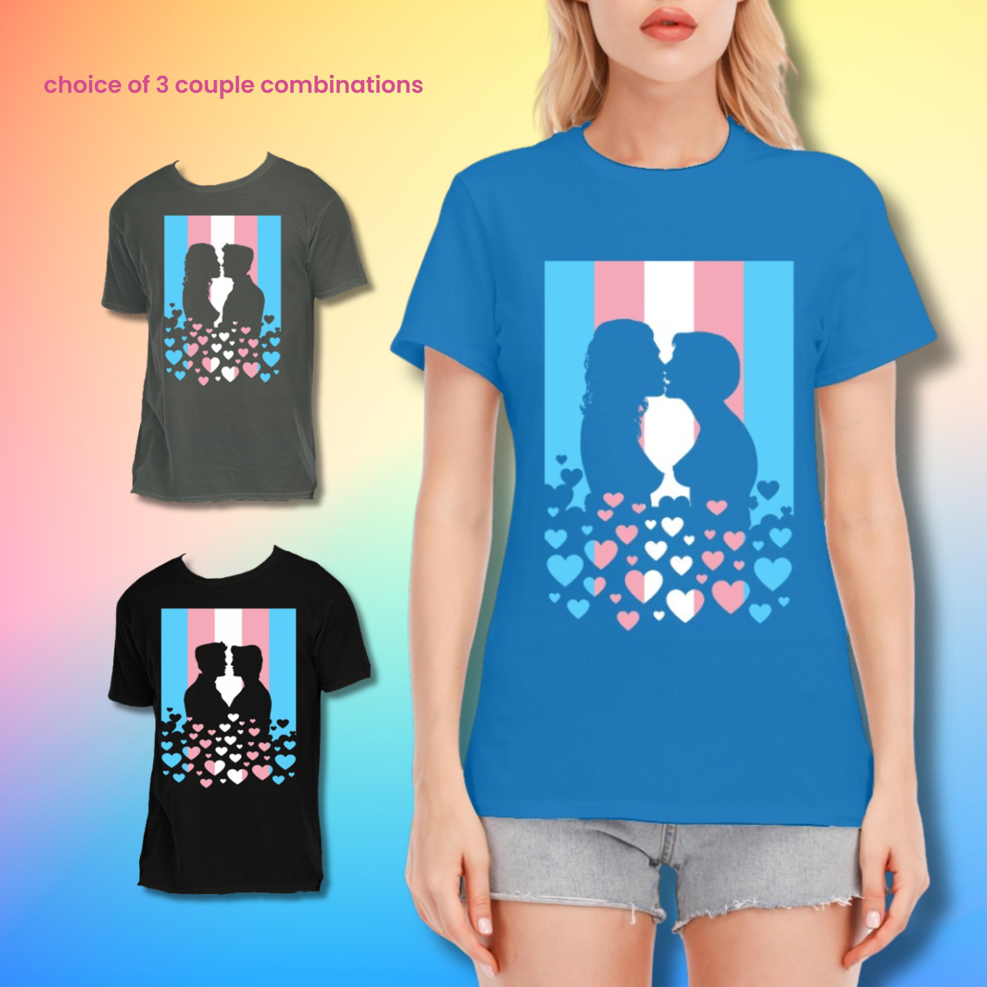 Transgender Pride Flag Couple Kissing T-Shirt