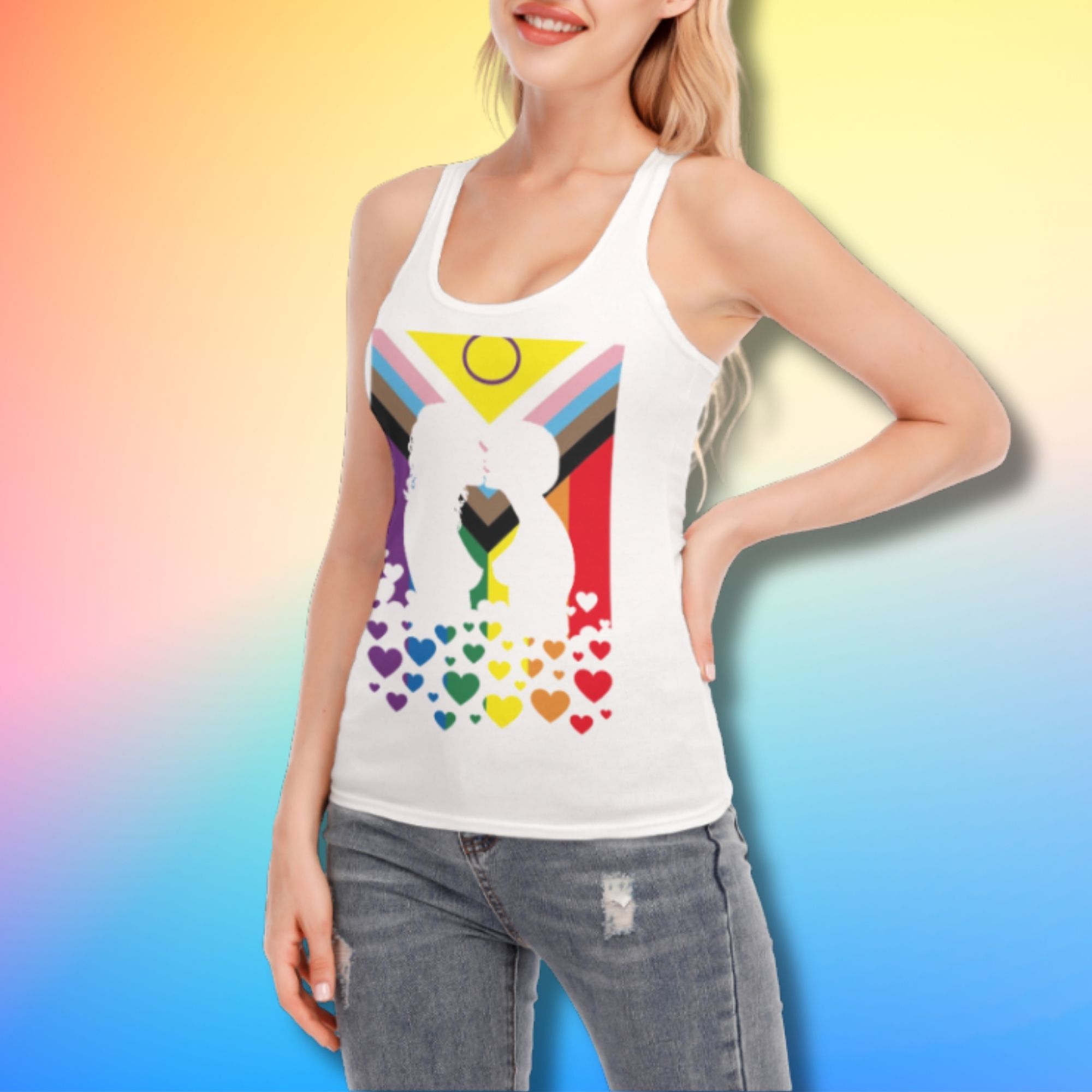 Lesbian Kiss Progress Pride Flag Racer Back Tank