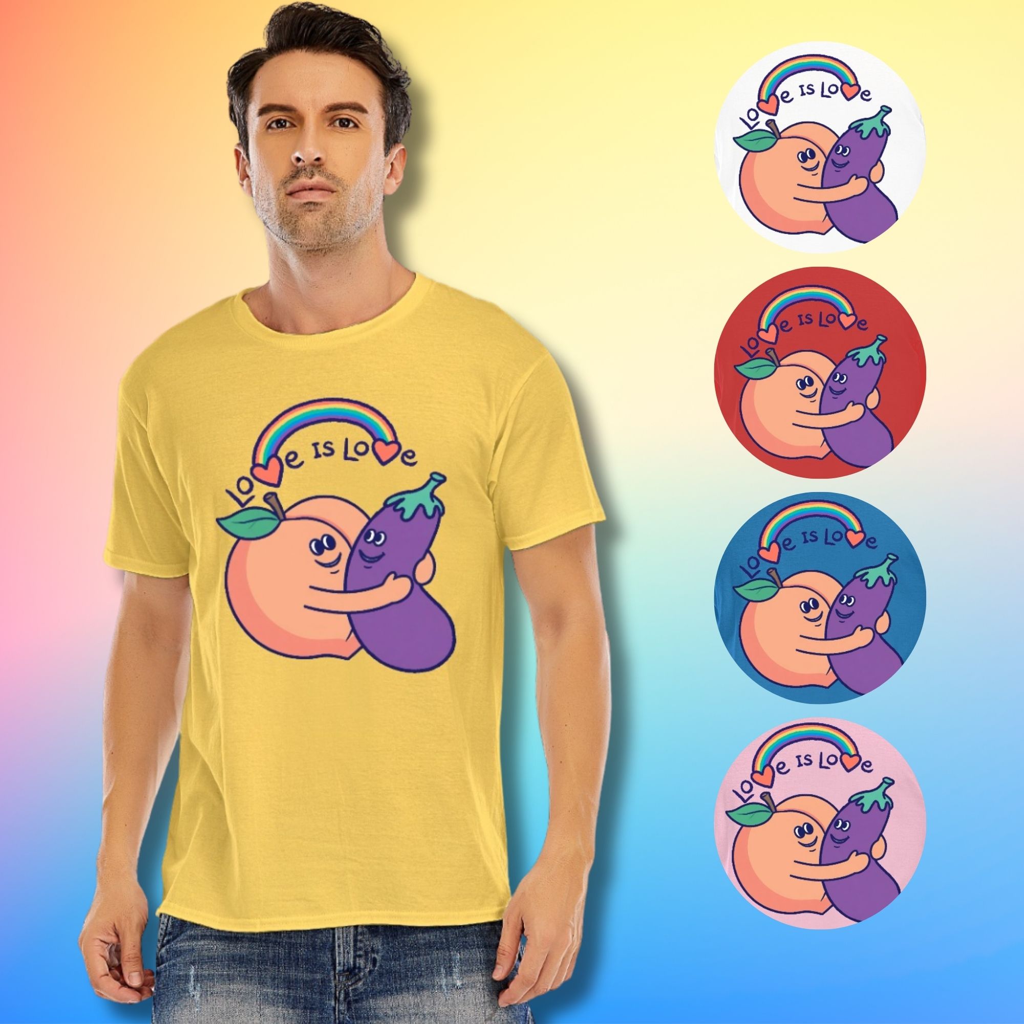 Love Is Love peach and eggplant t-shirt 