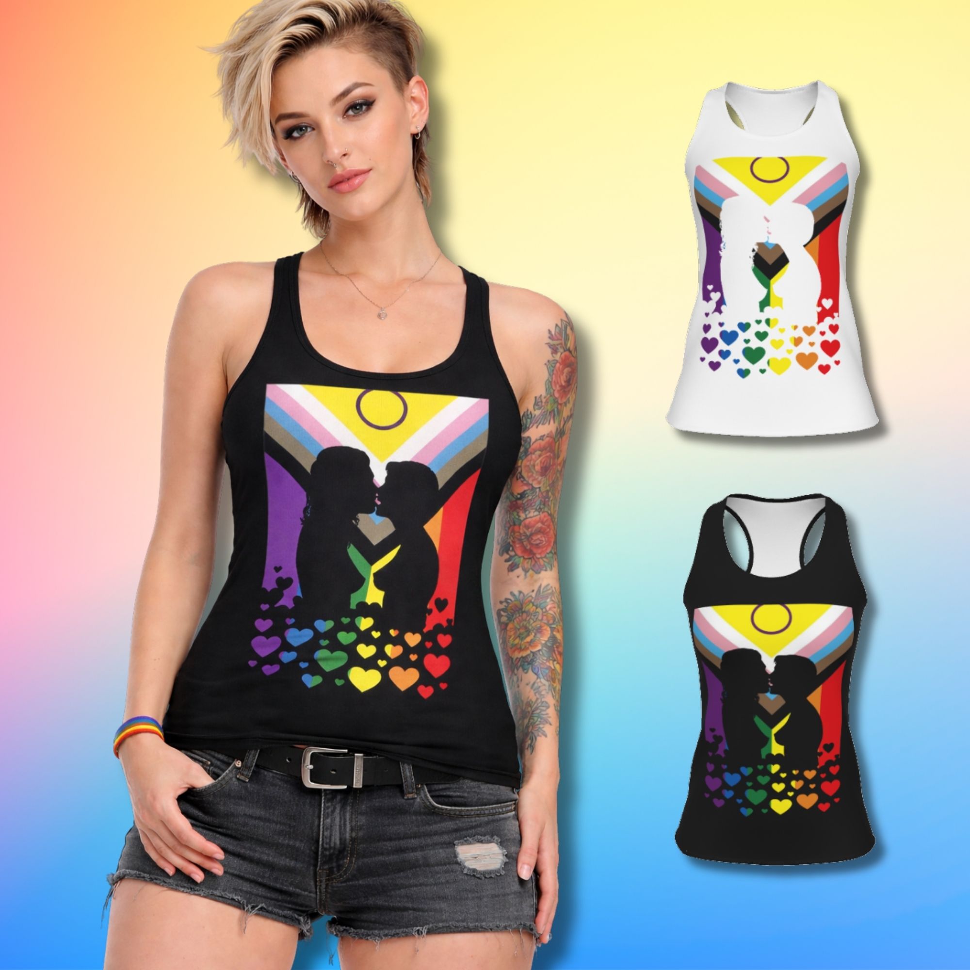 Lesbian Kiss Progress Pride Flag Racer Back Tank