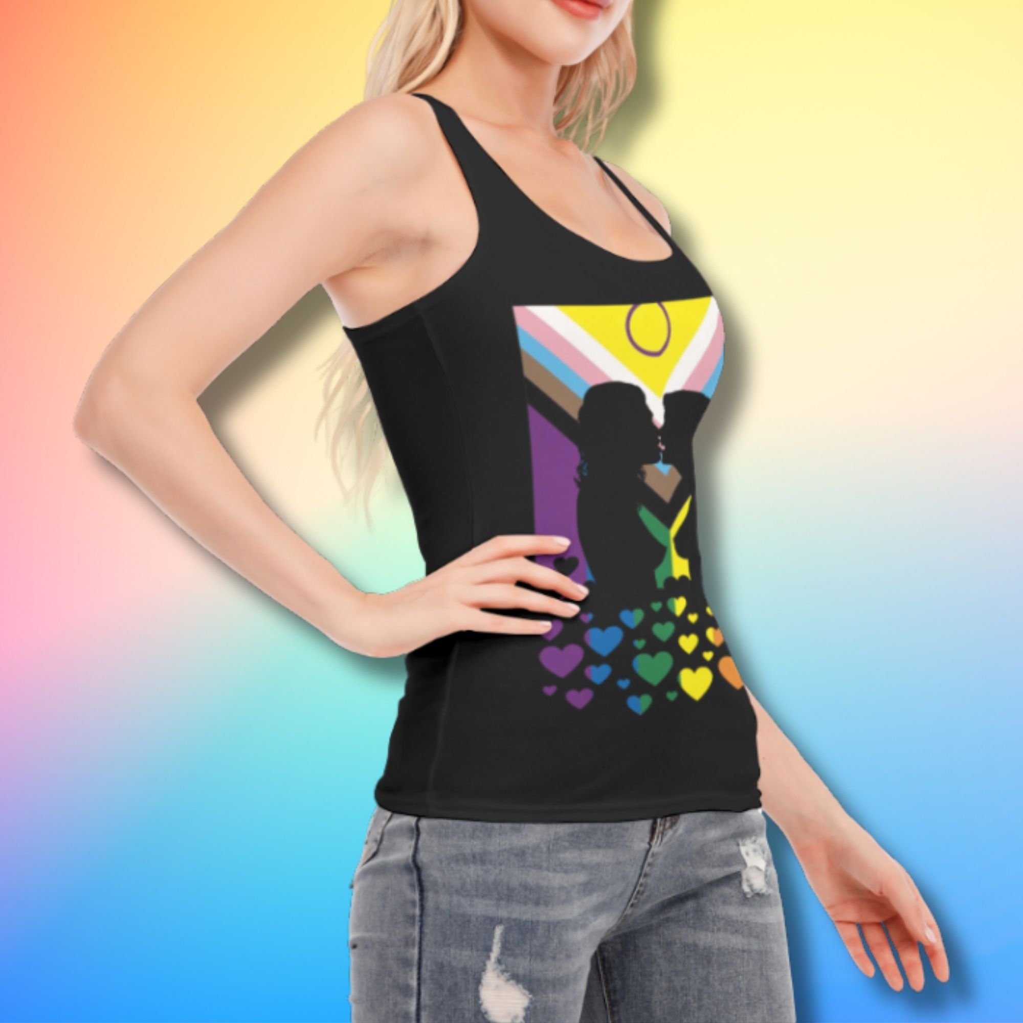 Lesbian Kiss Progress Pride Flag Racer Back Tank
