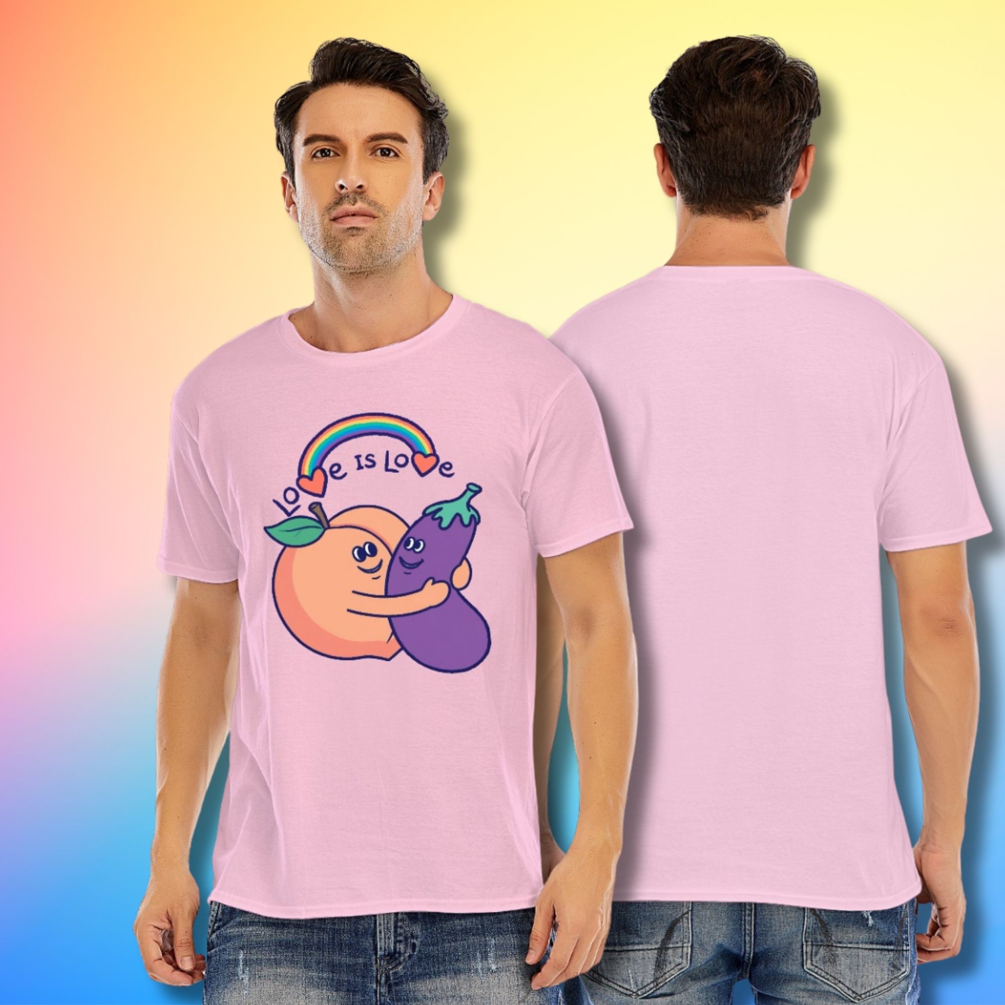 Love Is Love peach and eggplant t-shirt 