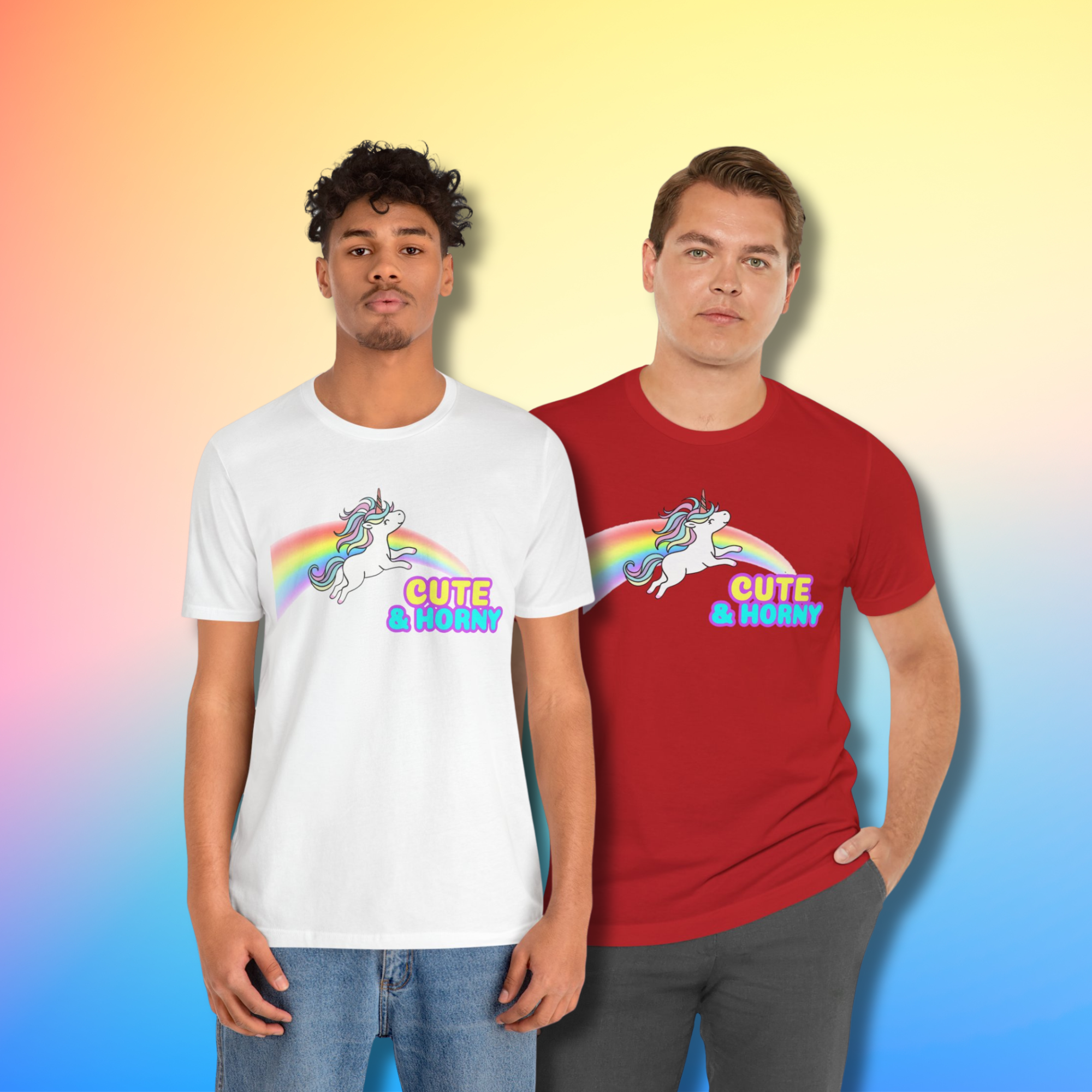 Cute & Horny Unicorn T-Shirt – Funny Gay Pride Rainbow Tee