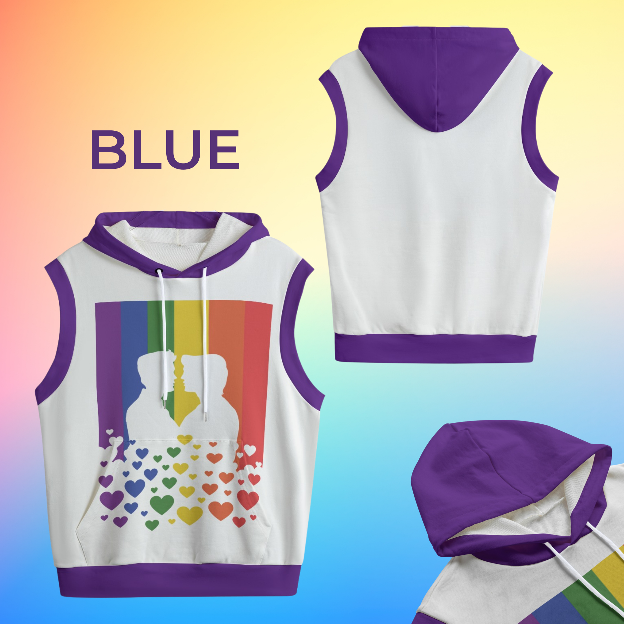 Gay Kiss, Pride Flag Sleeveless Hoodie